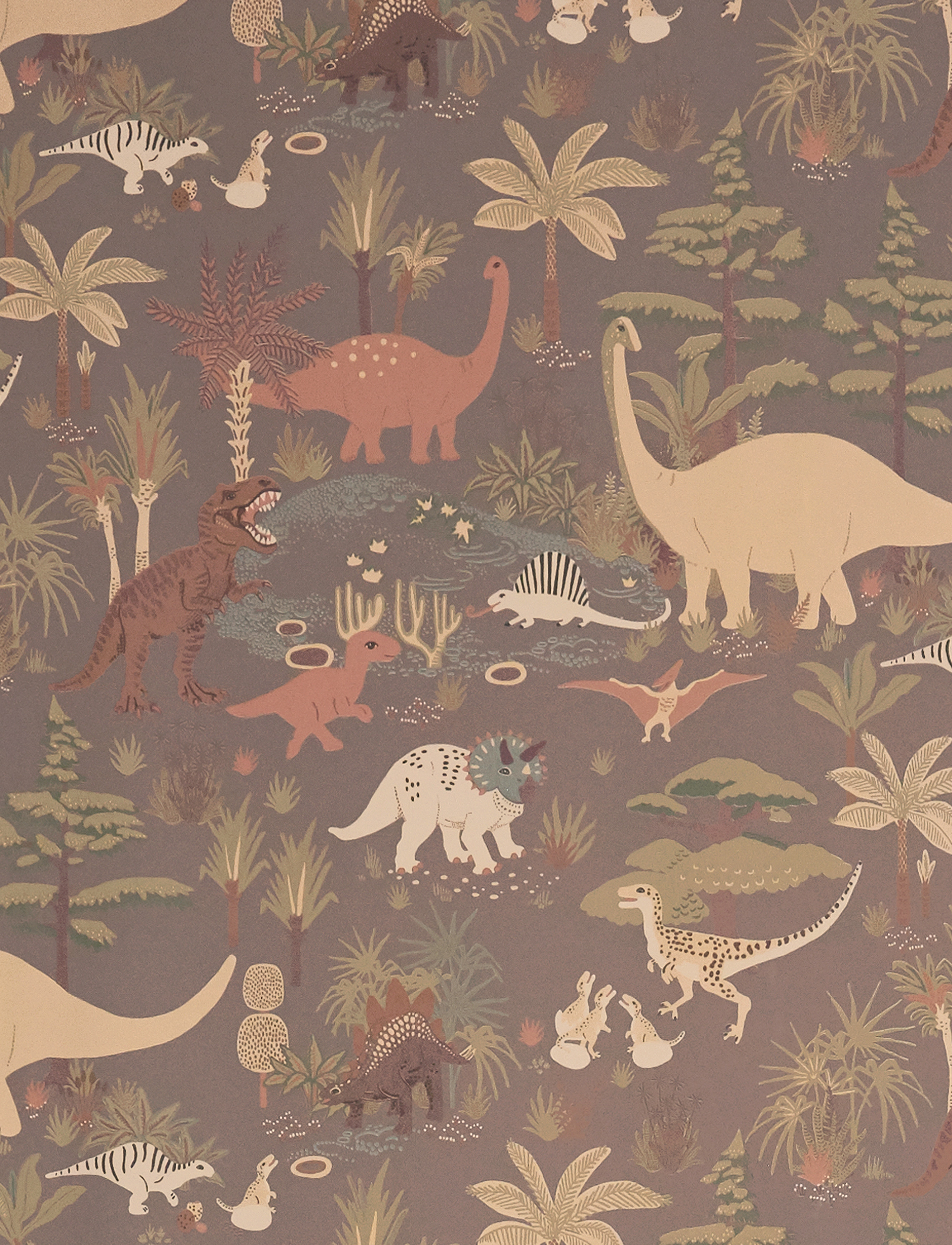 Majvillan Wallpaper Dinosaur Vibes Evening Grey, 1005X 53 cm, Kids Decor, Grau - Wallpapers, Kinder