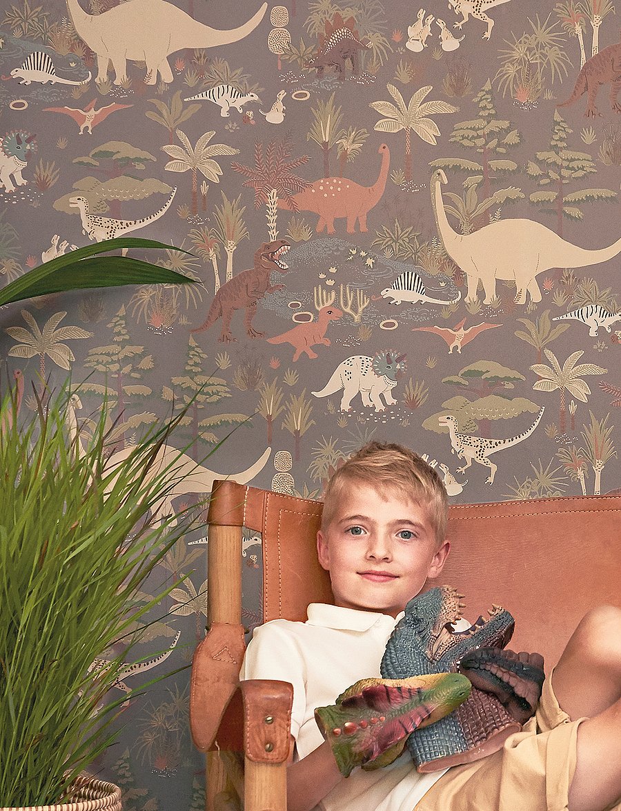 Majvillan - Wallpaper Dinosaur vibes evening grey - tapeten - evening grey - 1