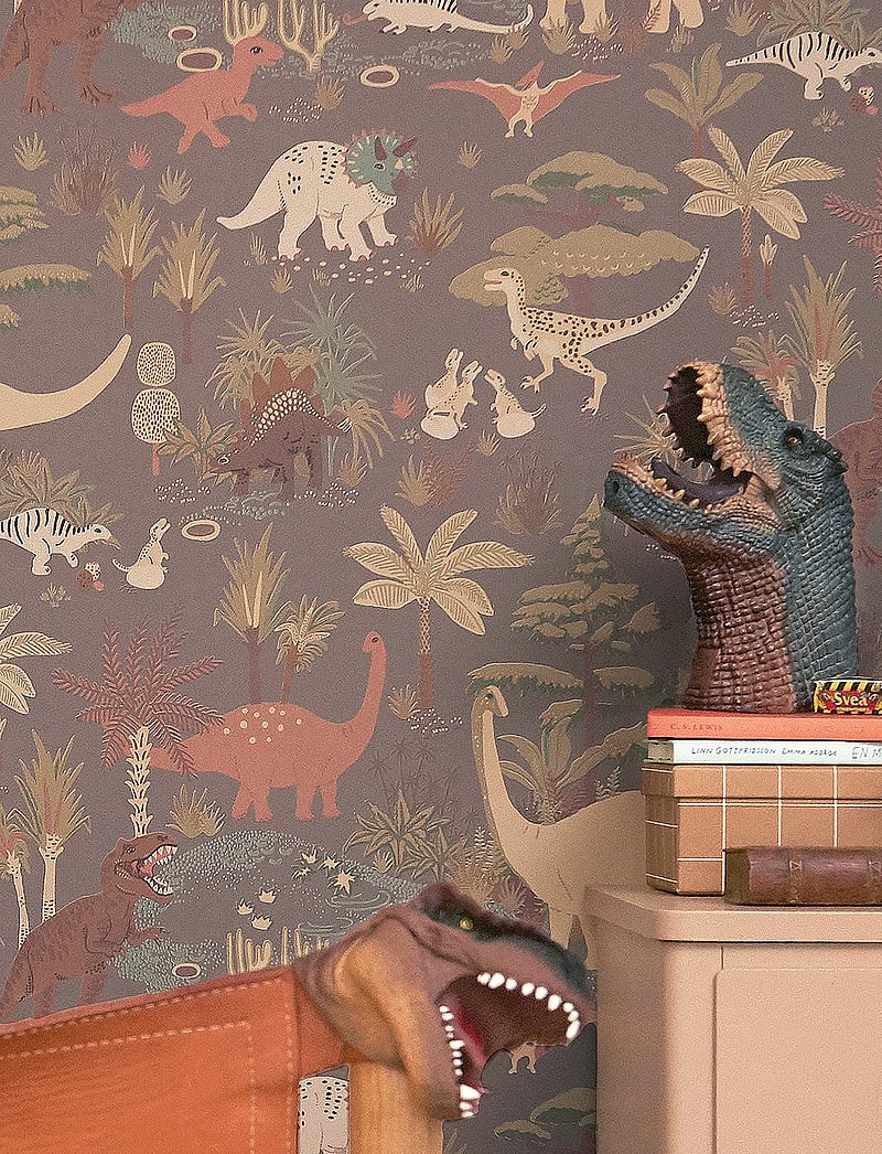 Majvillan - Wallpaper Dinosaur vibes evening grey - veggfóður - evening grey - 2