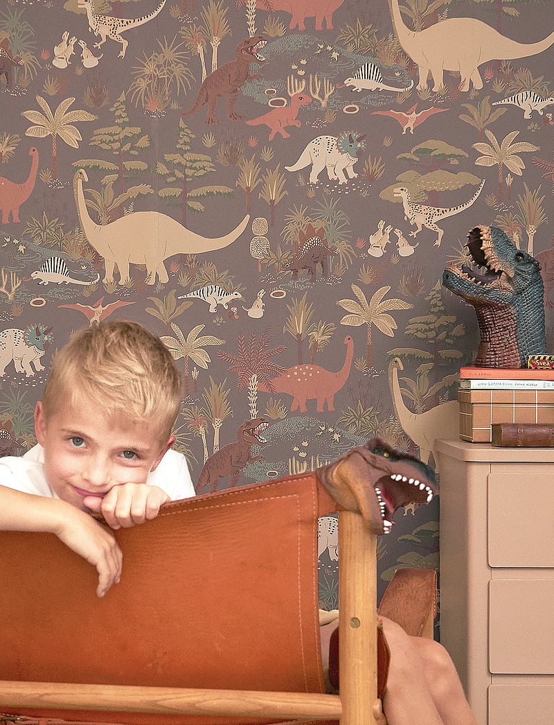 Majvillan - Wallpaper Dinosaur vibes evening grey - veggfóður - evening grey - 4