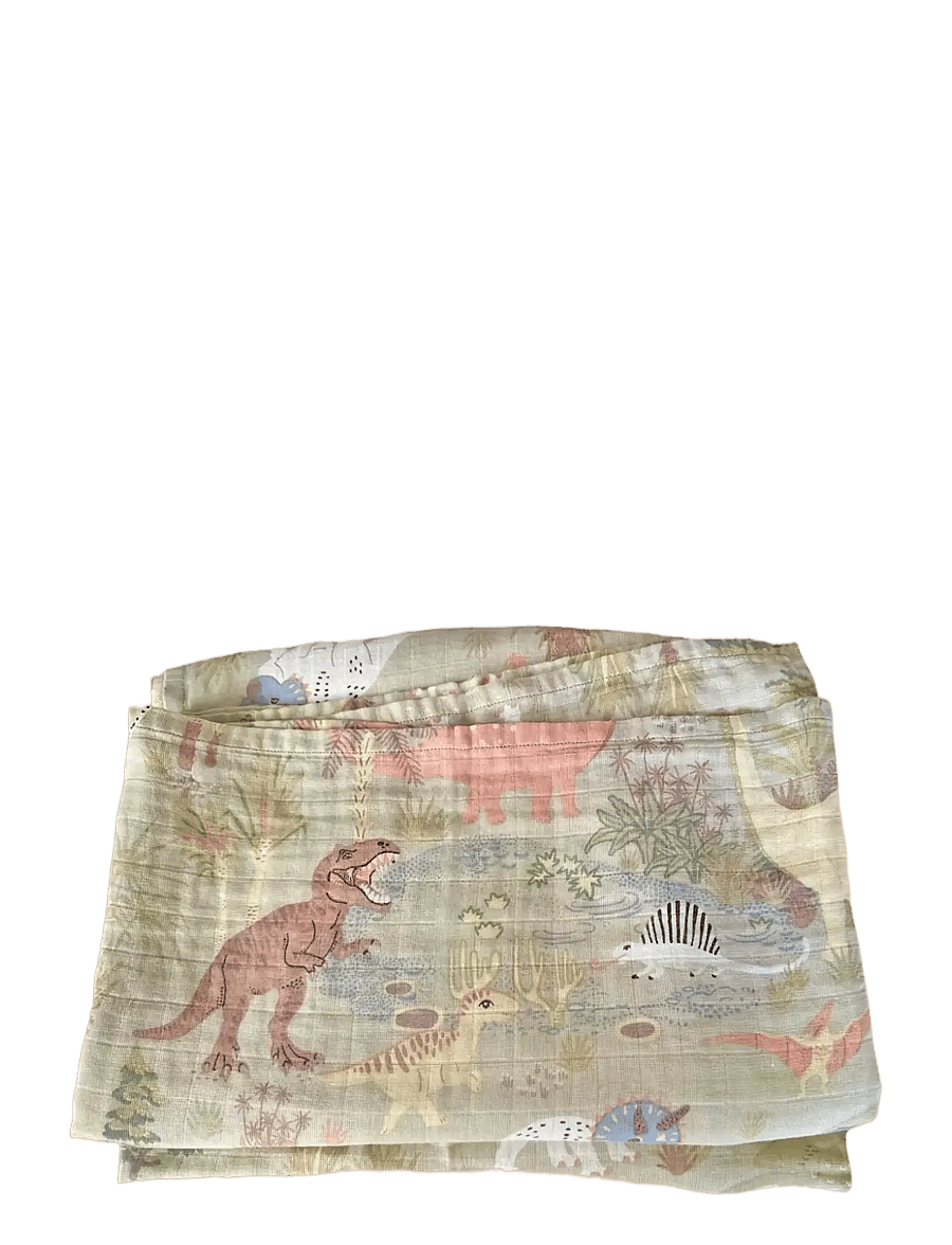 Majvillan - Dinosaur Vibes green muslin blanket 110x110 cm - plaids en mousseline - green - 1