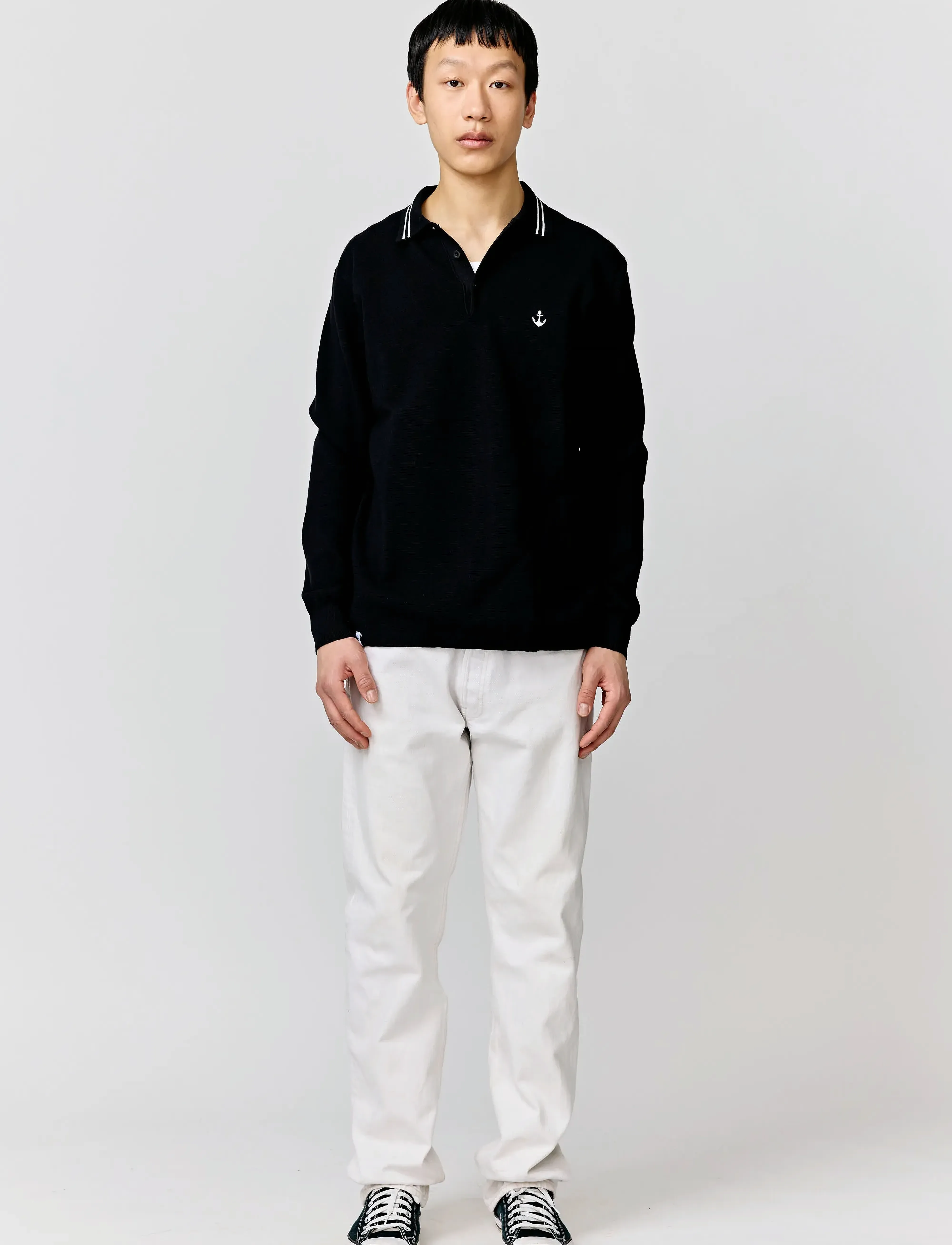 Makia Havet Knit, Langærmet Strik Polo Shirt, Sort, Str: XXL