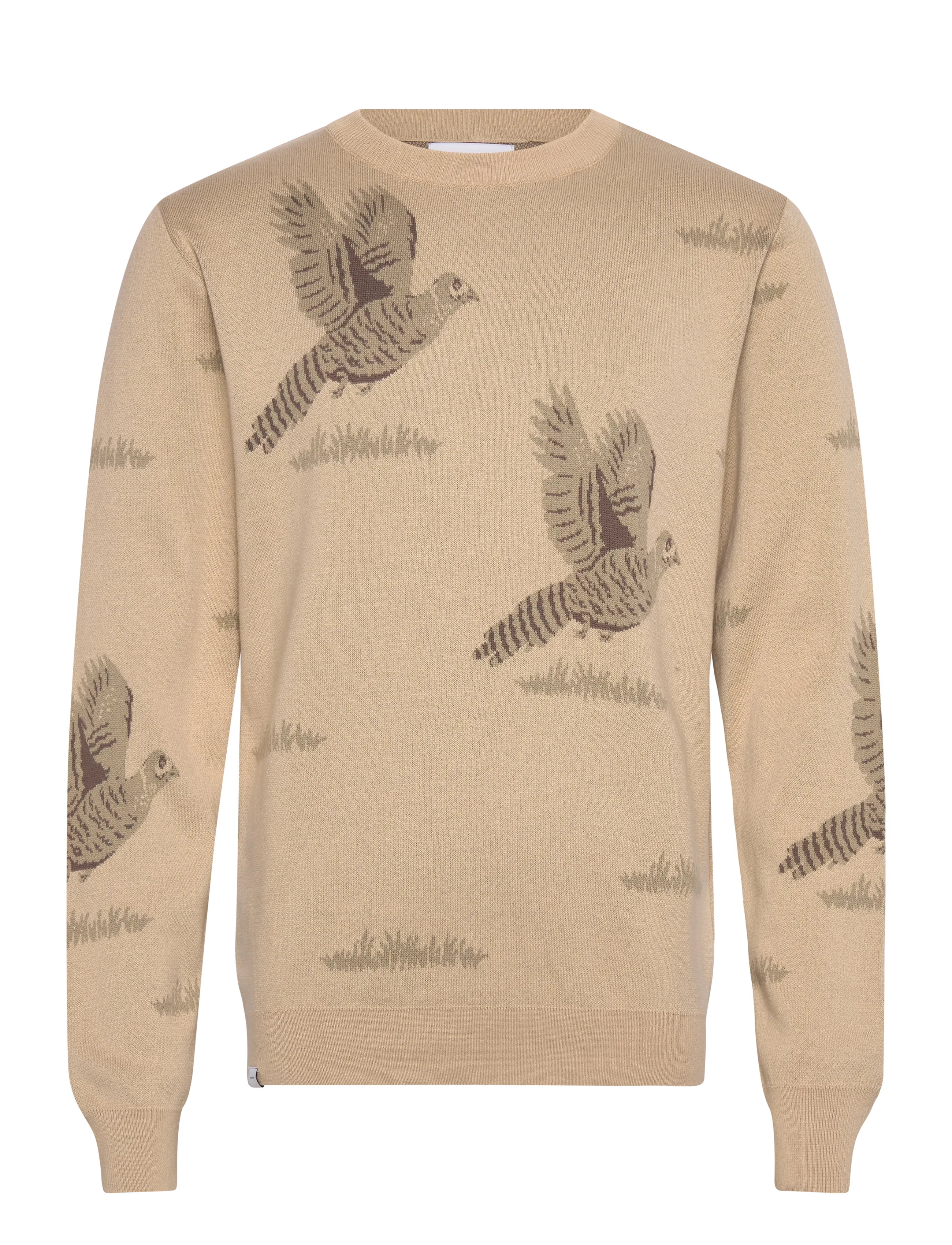 Makia Hunted Knit, Fuglemønstret Striktrøje, Beige, Str: L