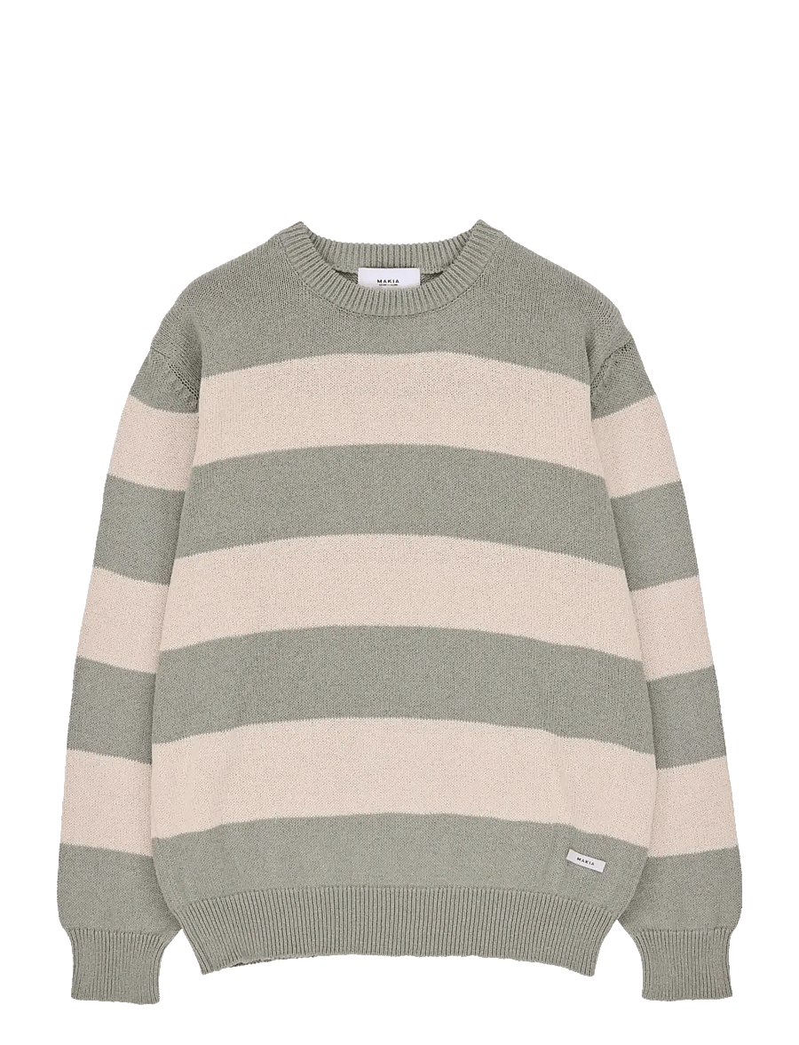Makia - Orson Knit - rundhalsad - green - off white - 1