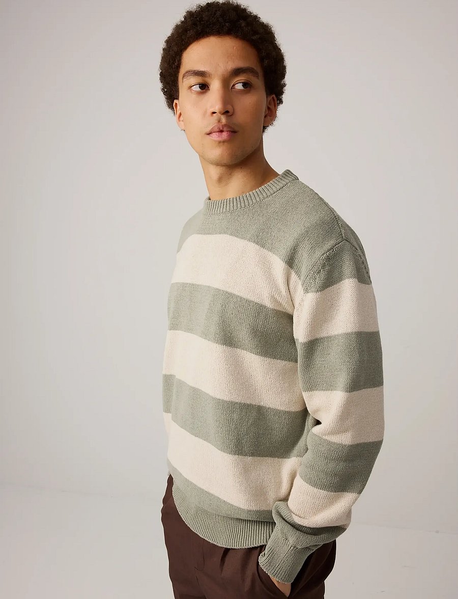 Makia - Orson Knit - rundhalsad - green - off white - 4
