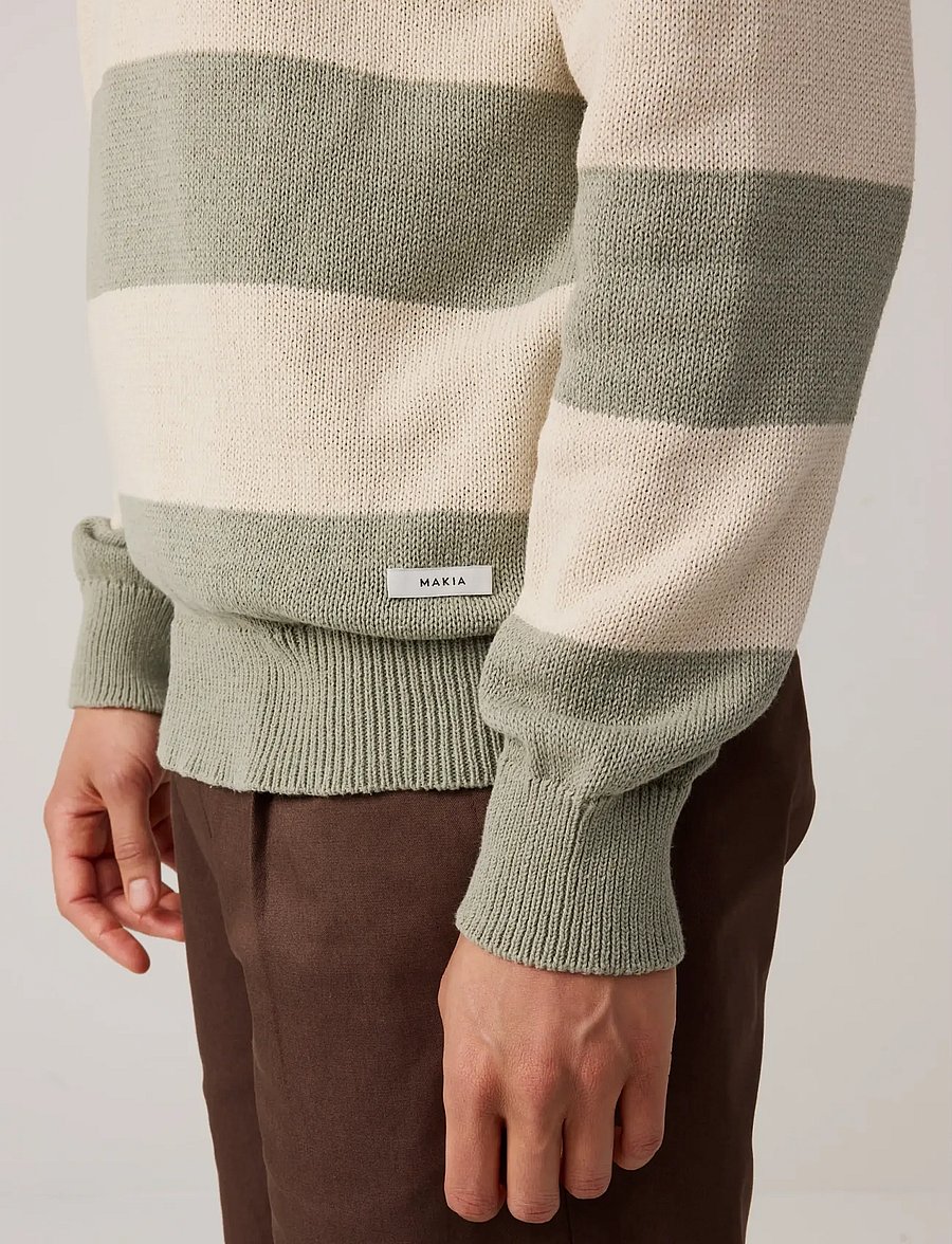 Makia - Orson Knit - rundhalsad - green - off white - 5