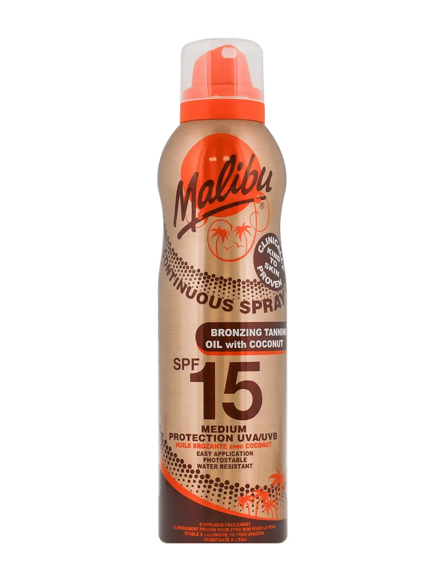 Malibu - MALIBU 175ML SPF 15 CONTINUOUS TANNING OIL COCONUT SPRAY - kehale - transparent - 0