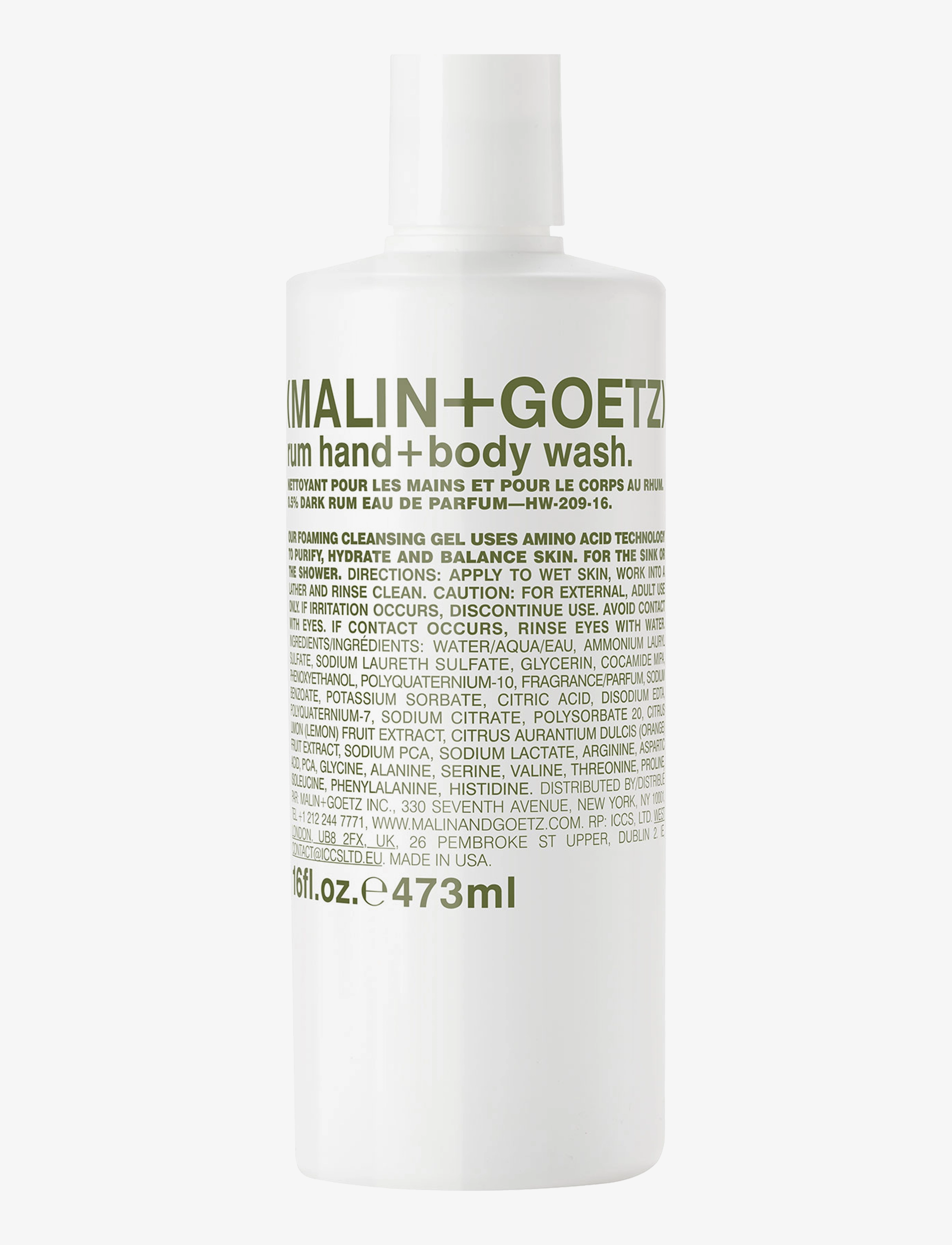 Malin+Goetz Rum Hand + Body Wash, 473 ml, Cream, Krop > Bad Og Brusebad, Herre