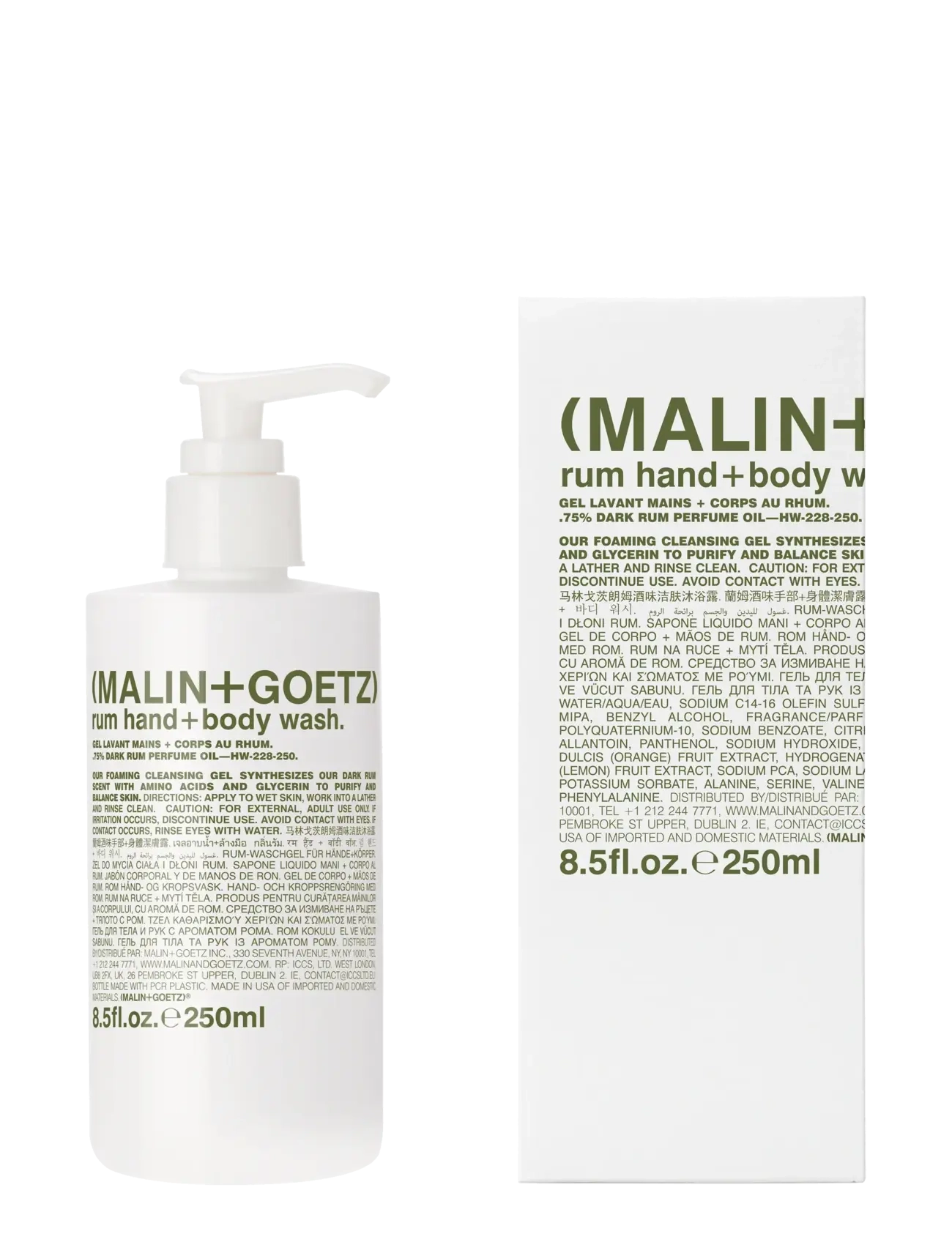 Malin+Goetz Rum Hand + Body Wash, Badekar og bruser, Nude, Str: 250 ML