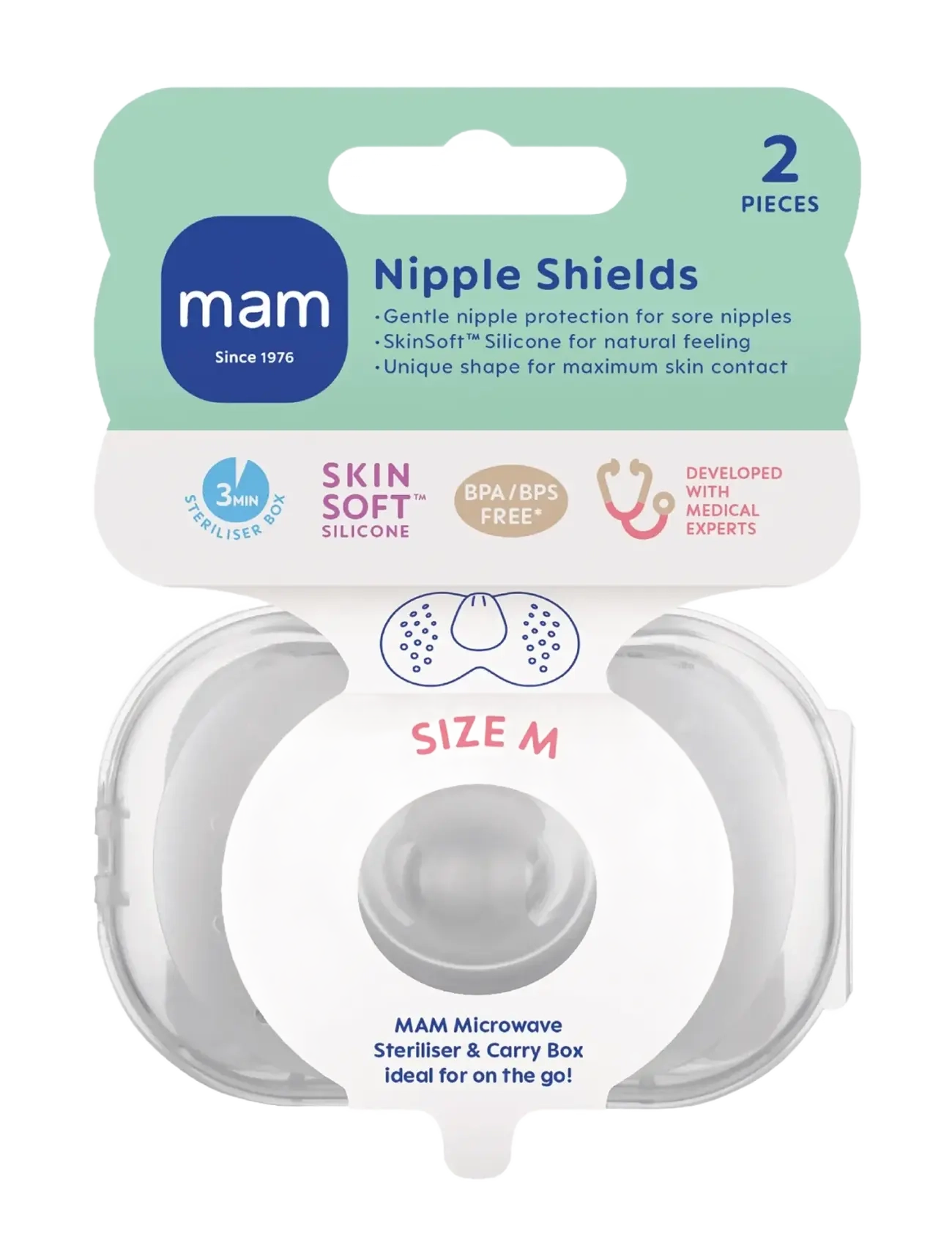 MAM Nipple Shields size M 2p - 4 for 3 - TRANSPARENT / white