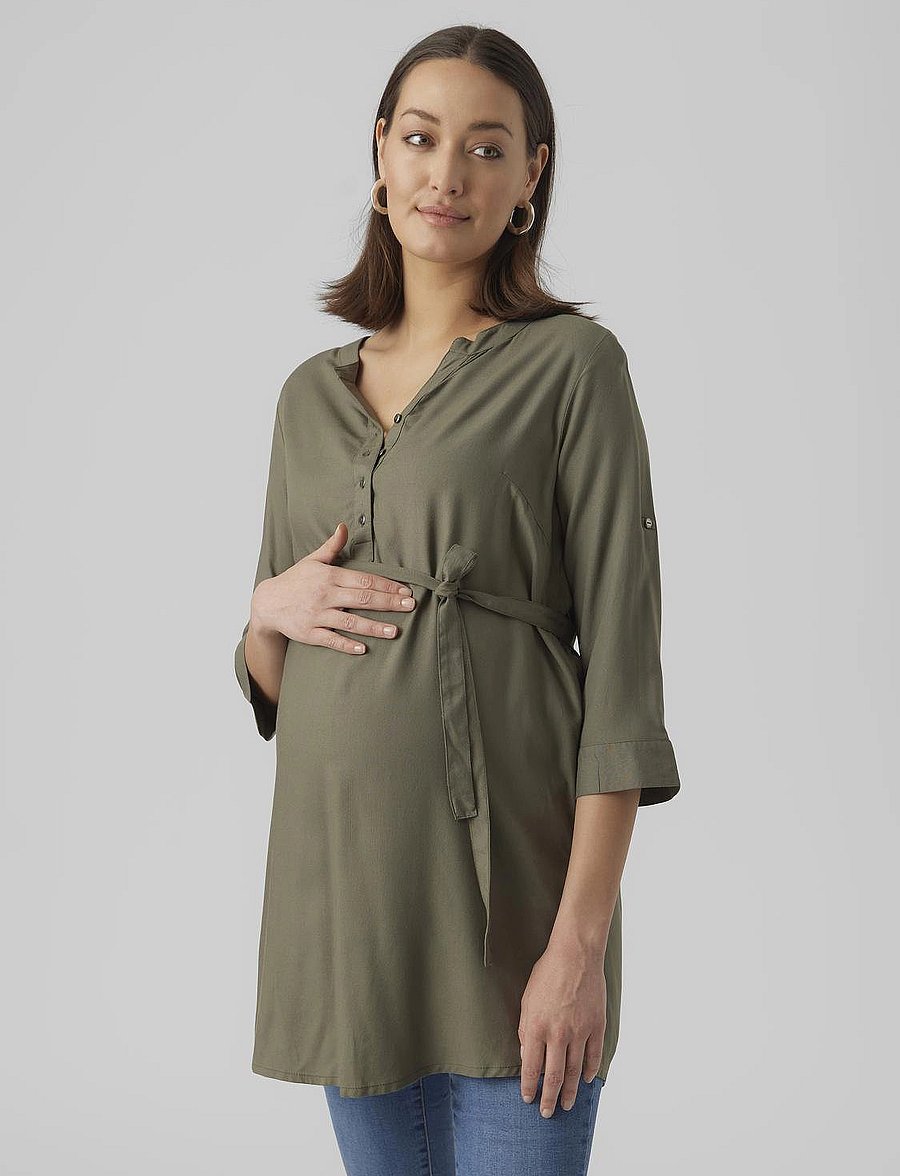 Mamalicious - MLMERCY LIA 3/4 WOVEN TUNIC 2F A. - oberteile - dusty olive - 0