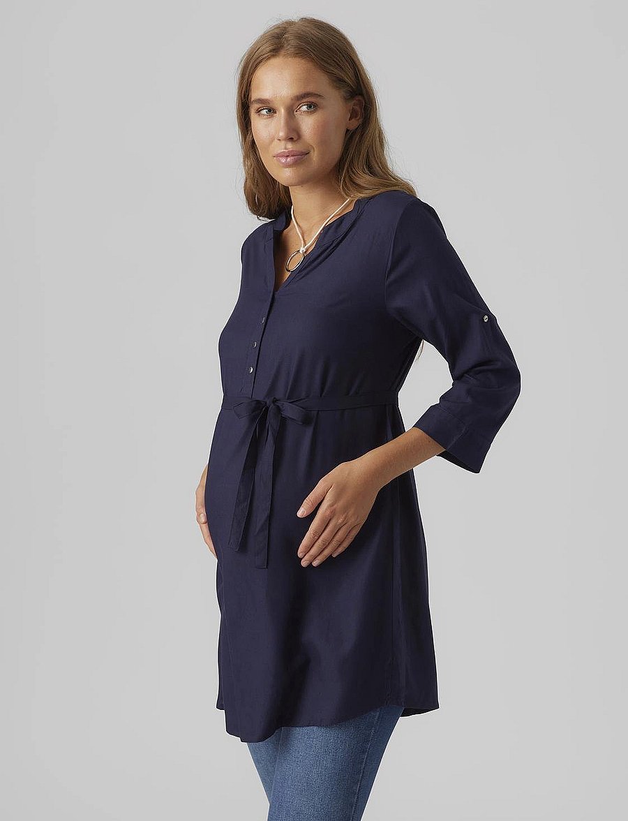 Mamalicious - MLMERCY LIA 3/4 WOVEN TUNIC 2F A. - overdele - navy blazer - 0