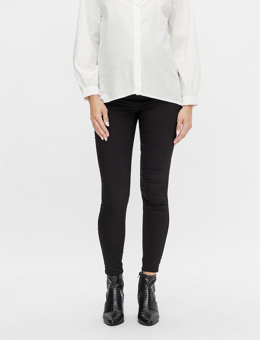 Mamalicious - MLLUCY BLACK SLIM 7/8 PANT A. NOOS - püksid ja seelikud - black denim - 0