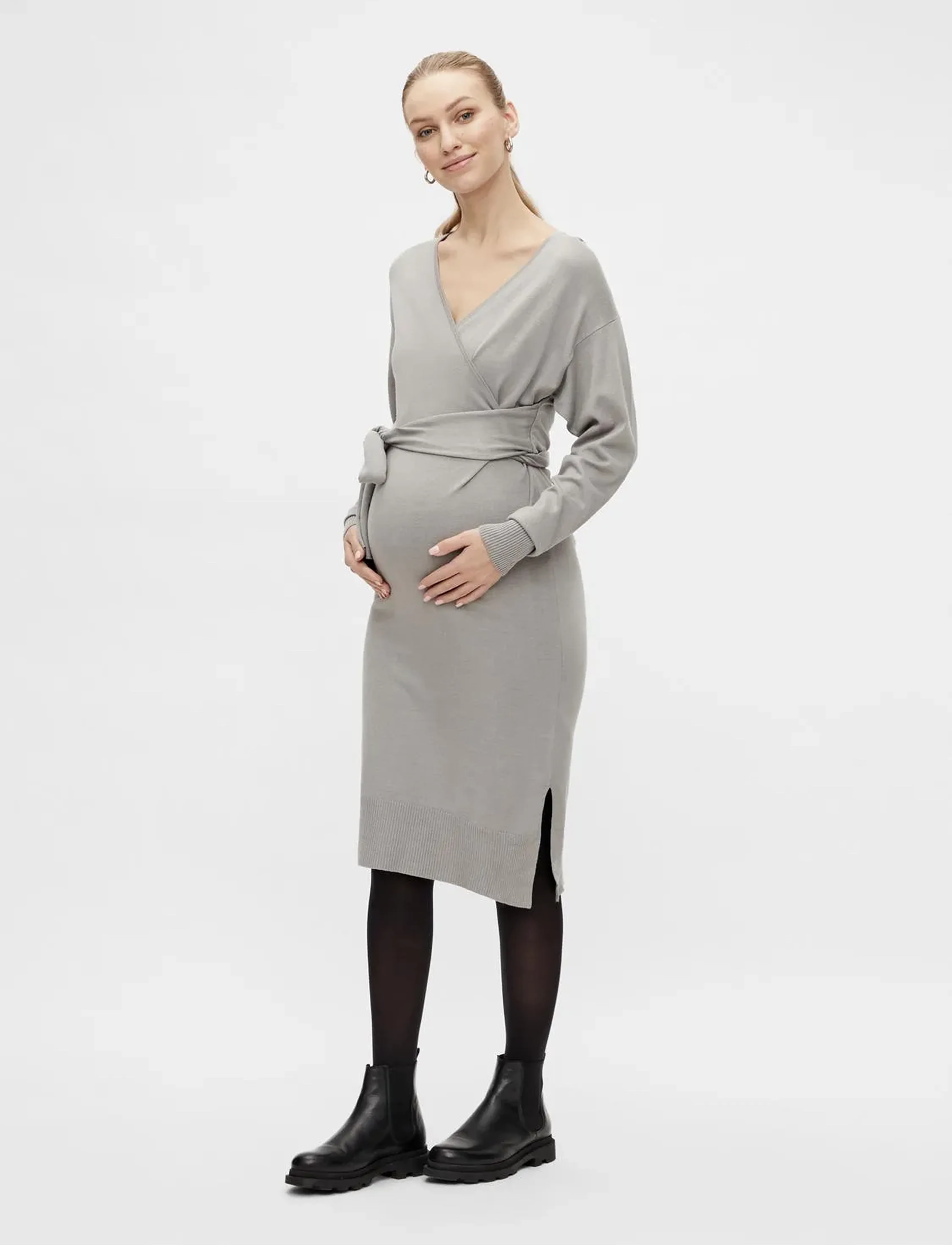 Mamalicious - MLMIA TESS L/S KNIT UK DRESS 2F A. - wickelkleider - cool grey - 4