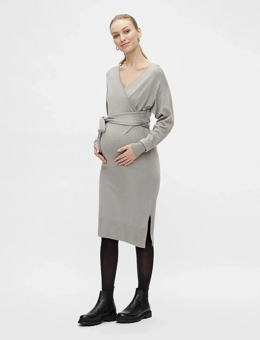 Mamalicious - MLMIA TESS L/S KNIT UK DRESS 2F A. - slå-om-kjoler - cool grey - 4