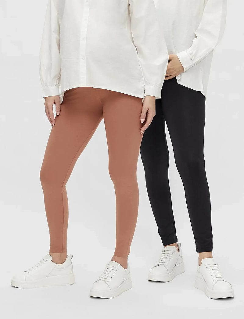 Mamalicious - MLCHARLIE JERSEY LEGGINGS 2-PACK A. - underdele - mocha mousse - 0