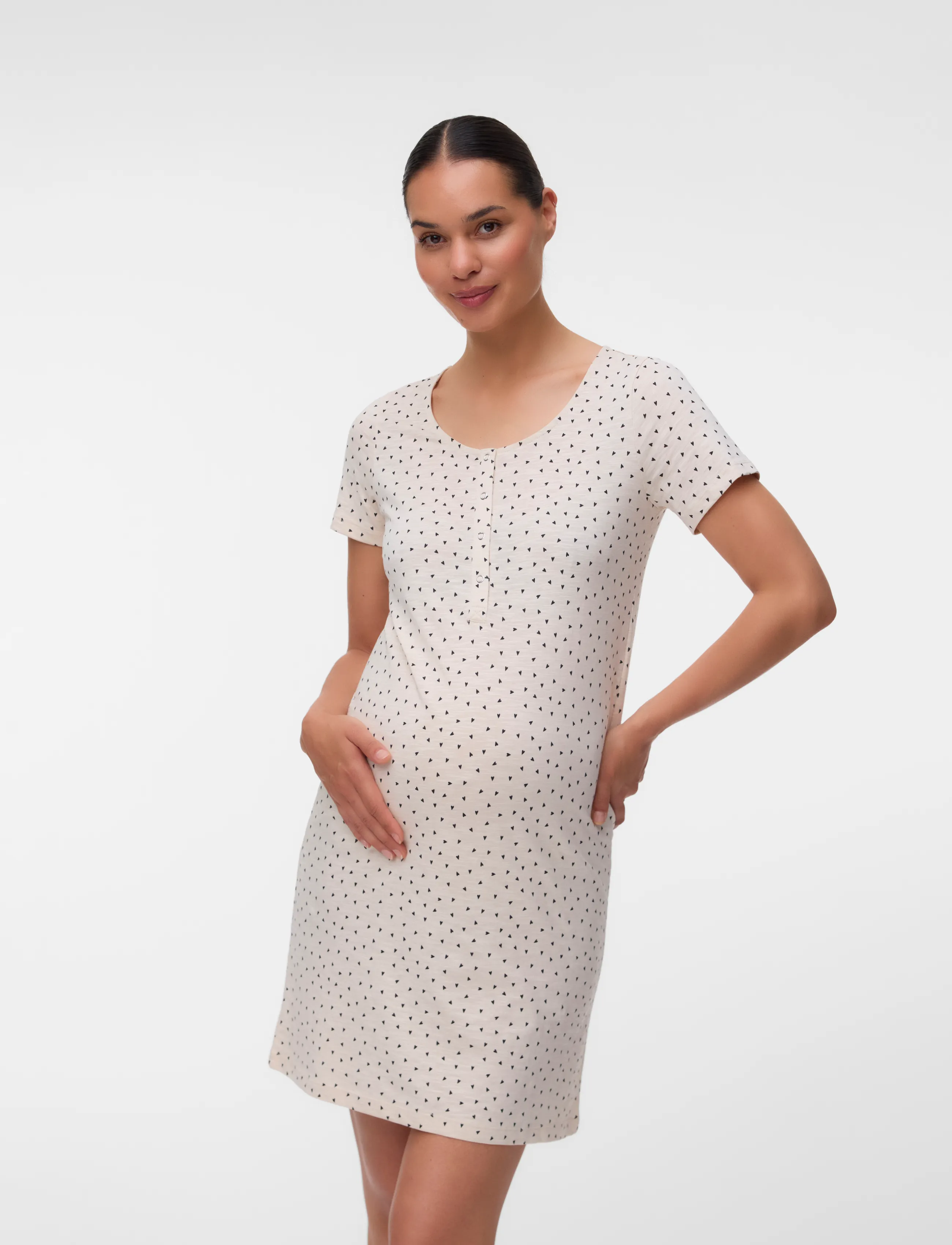 Mamalicious Mlmira Aop Jrs Nightgown 2F A. E., L, Baby & Mutterschaft, Creme - Maternity Clothes, Frauen