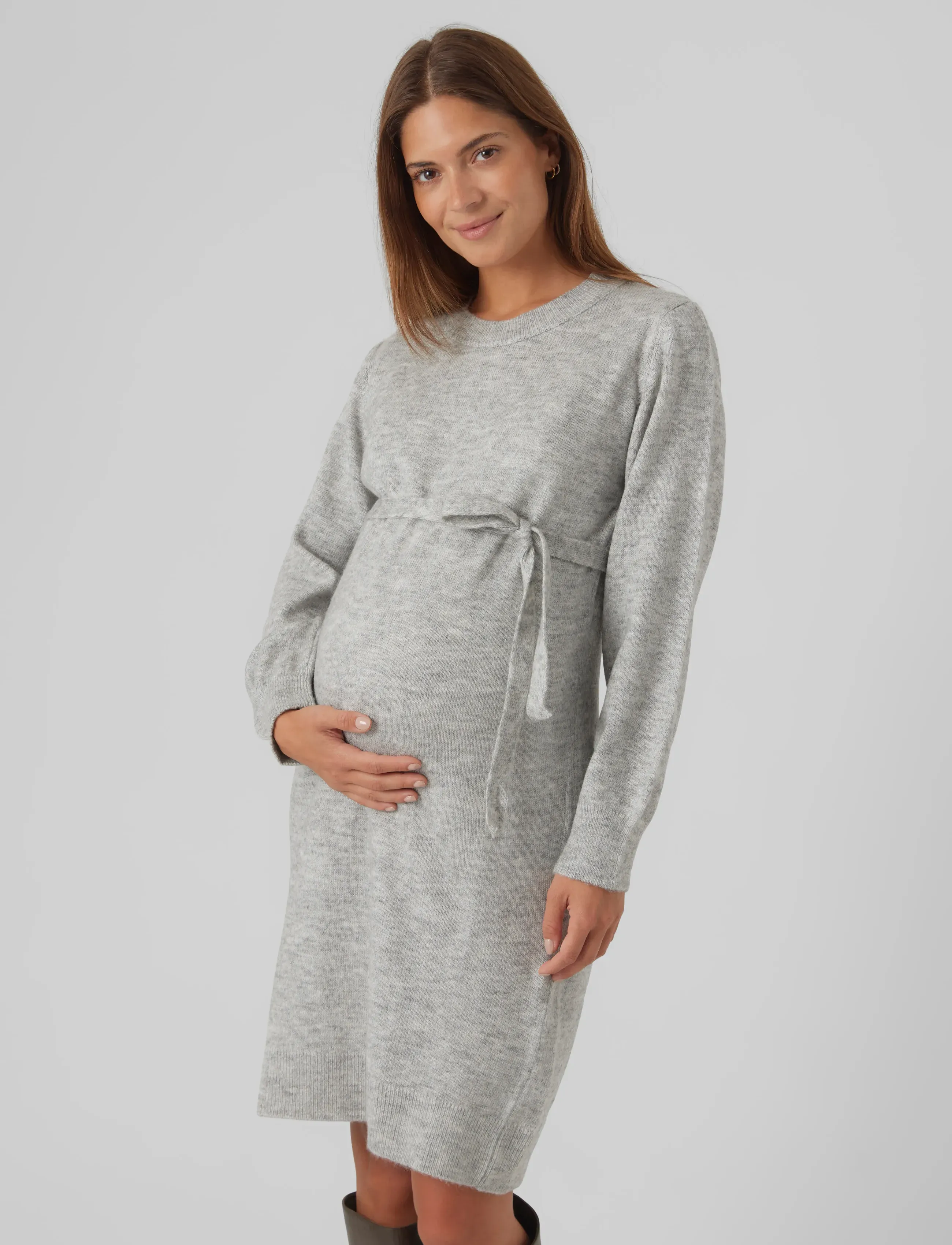 Mamalicious MLNEWANNE L/S ABK KNIT DRESS A. NOOS - Gebreide Jurken - LIGHT GREY MELANGE / grey