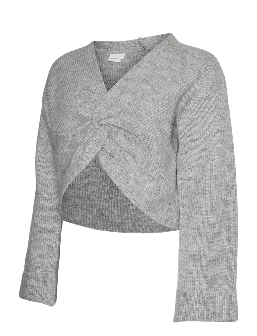 Mamalicious - MLSVALA L/S CROP KNIT TOP NOOS - light grey melange - 1