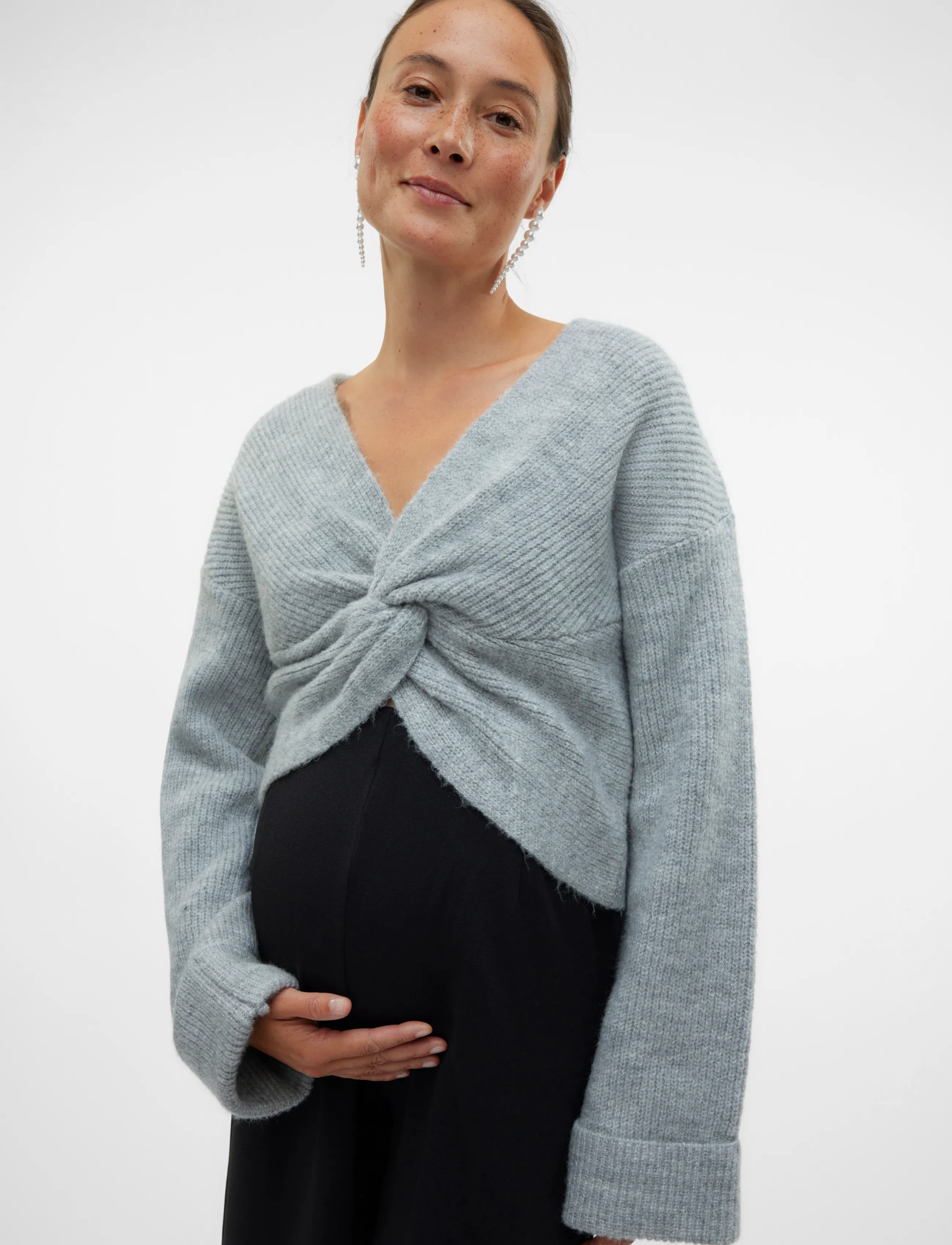 Mamalicious mlsvala L/S Crop Knit Top Noos, M, Grey, Strik > Trøjer, Dame