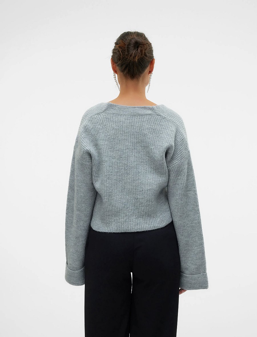 Mamalicious - MLSVALA L/S CROP KNIT TOP NOOS - light grey melange - 2