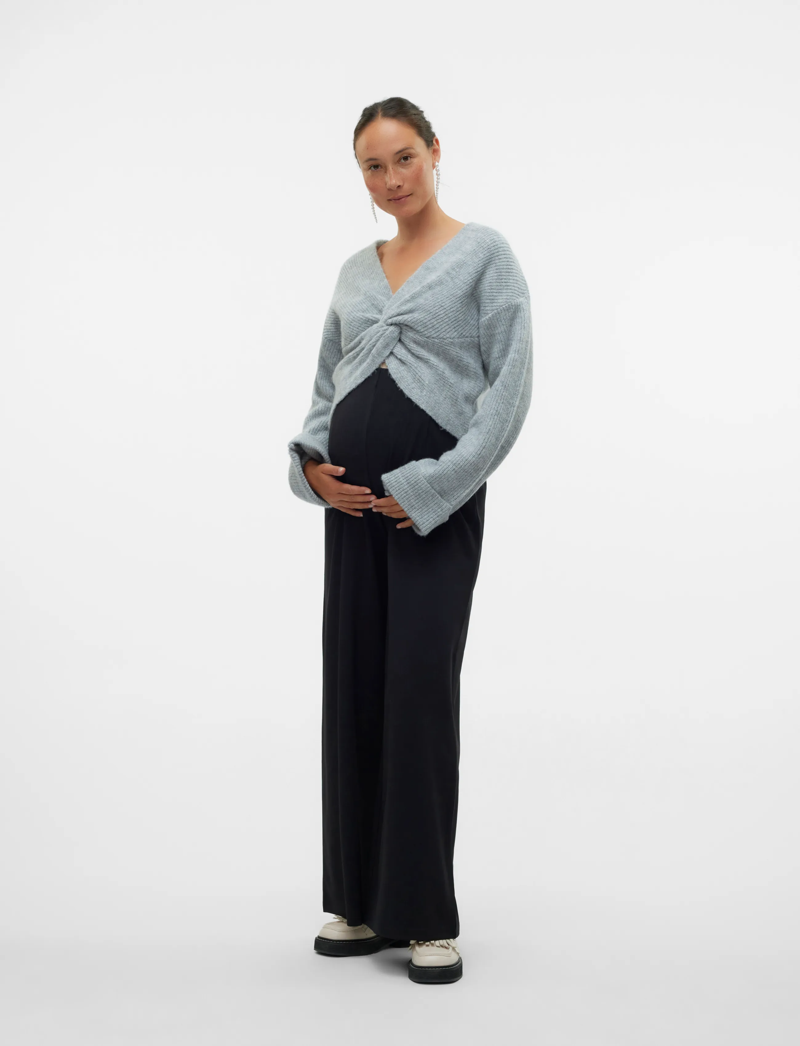 Mamalicious - MLSVALA L/S CROP KNIT TOP NOOS - light grey melange - 3