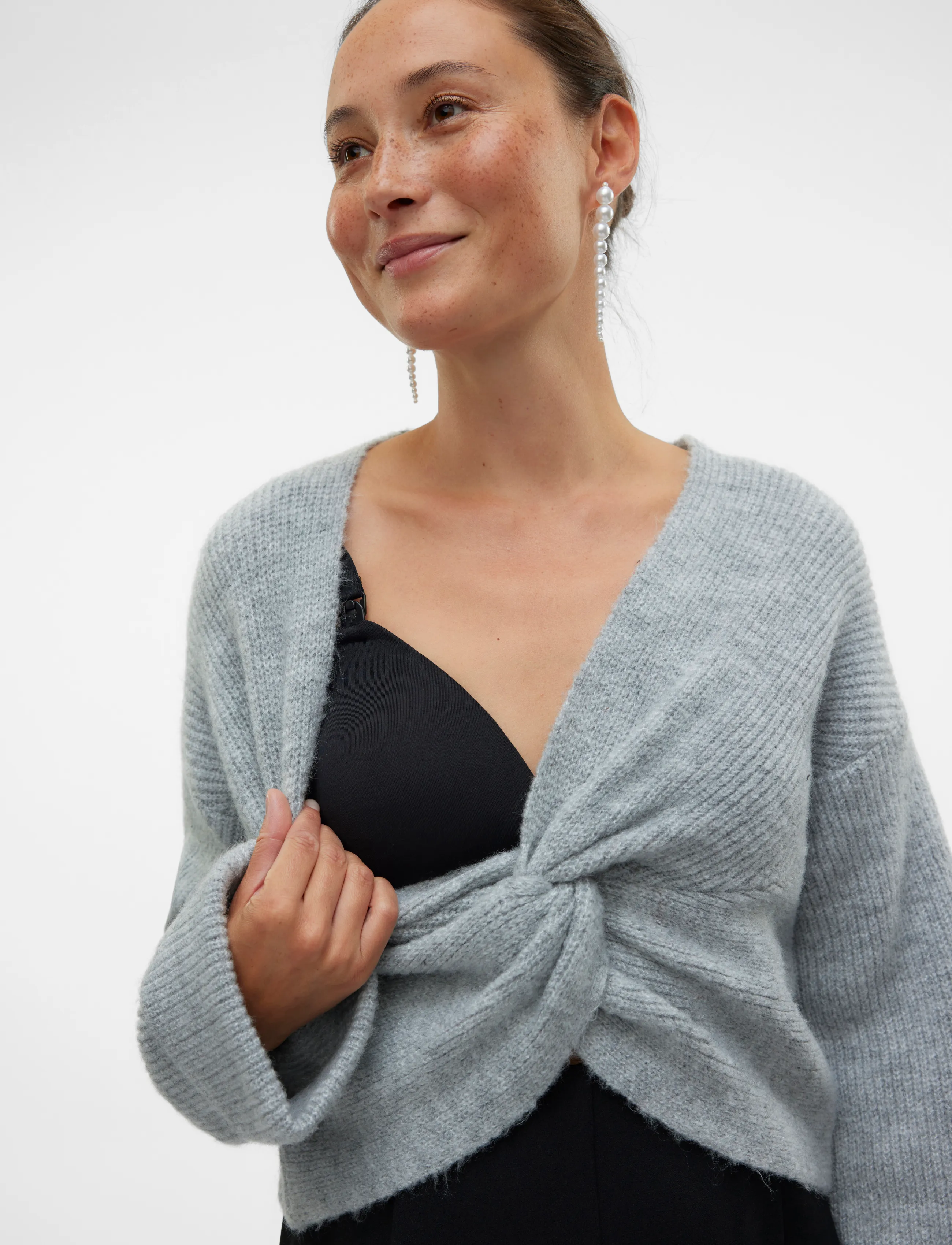 Mamalicious - MLSVALA L/S CROP KNIT TOP NOOS - light grey melange - 4