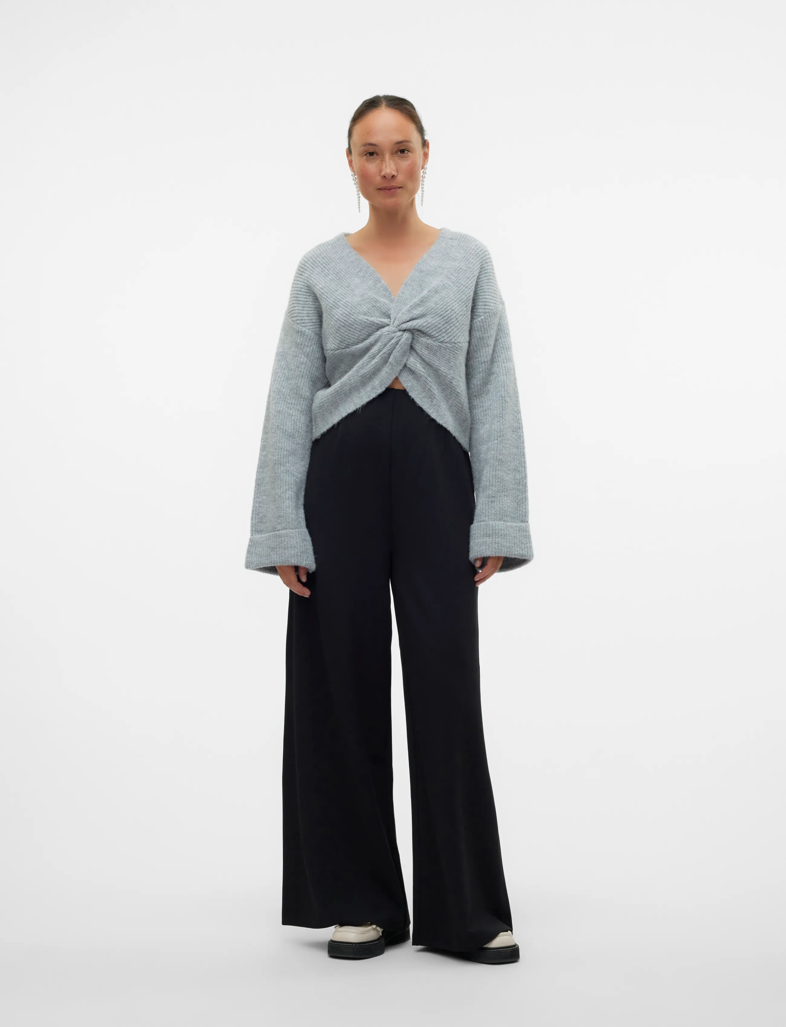 Mamalicious - MLSVALA L/S CROP KNIT TOP NOOS - light grey melange - 5