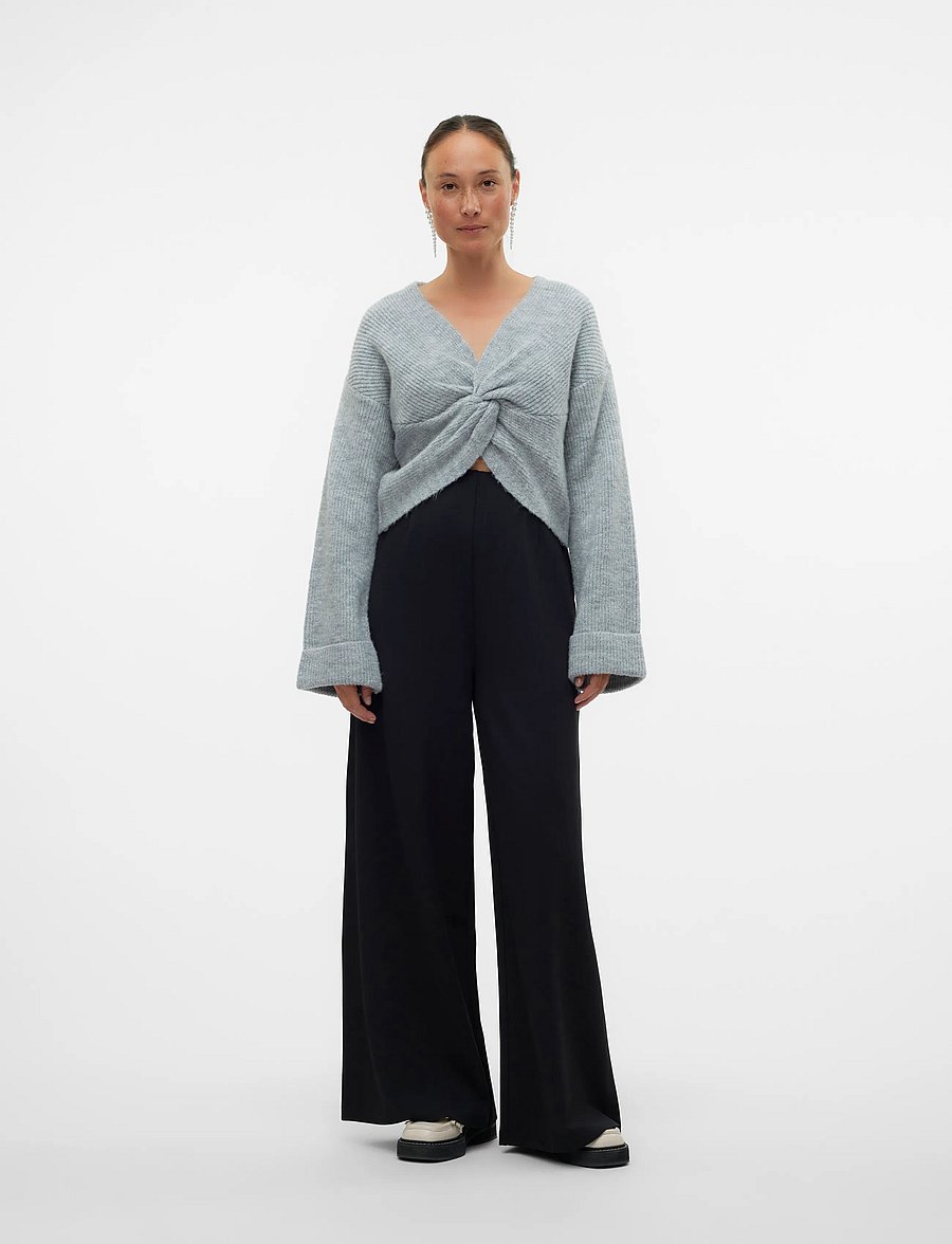 Mamalicious - MLSVALA L/S CROP KNIT TOP NOOS - light grey melange - 5