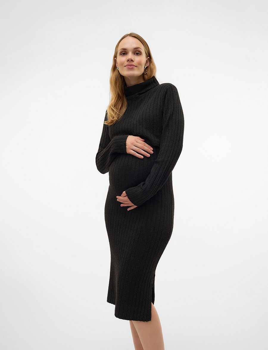 Mamalicious - MLSUNIVA JUNE LS KNIT MIDI DRESS 2F NOOS - midikleidid - black - 0