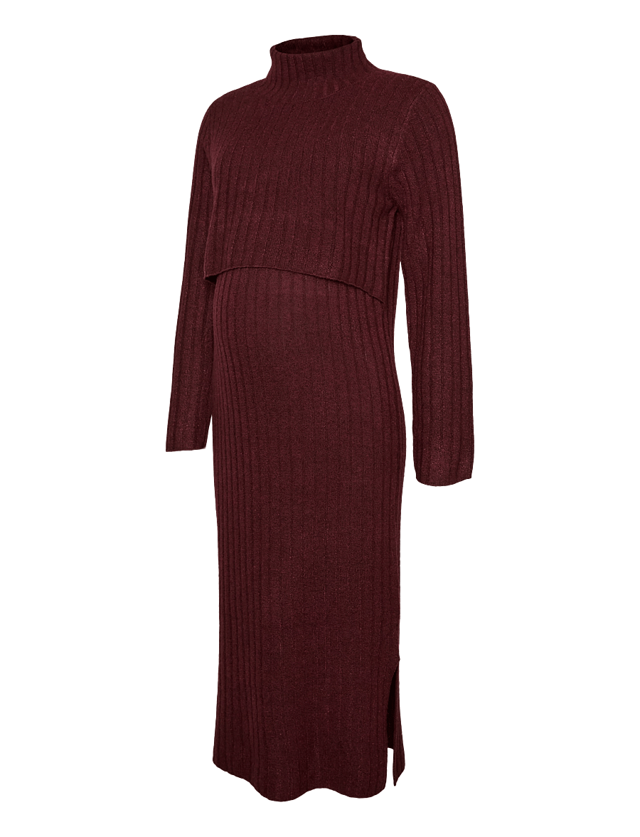 Mamalicious - MLSUNIVA JUNE LS KNIT MIDI DRESS 2F NOOS - midiklänningar - windsor wine - 0