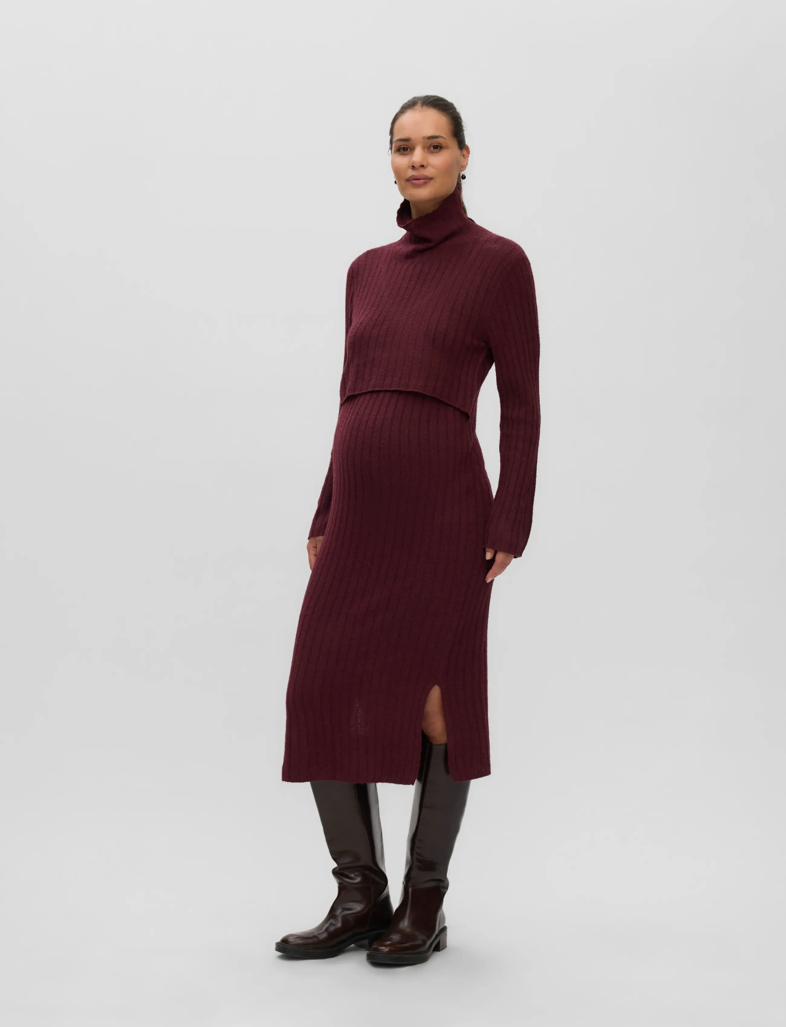 Mamalicious Mlsuniva June Rn Knit Midi Dress 2F Noos, Kvinder, Graviditets Langærmet Strik Midi Kjole, Bordeaux, Str: M