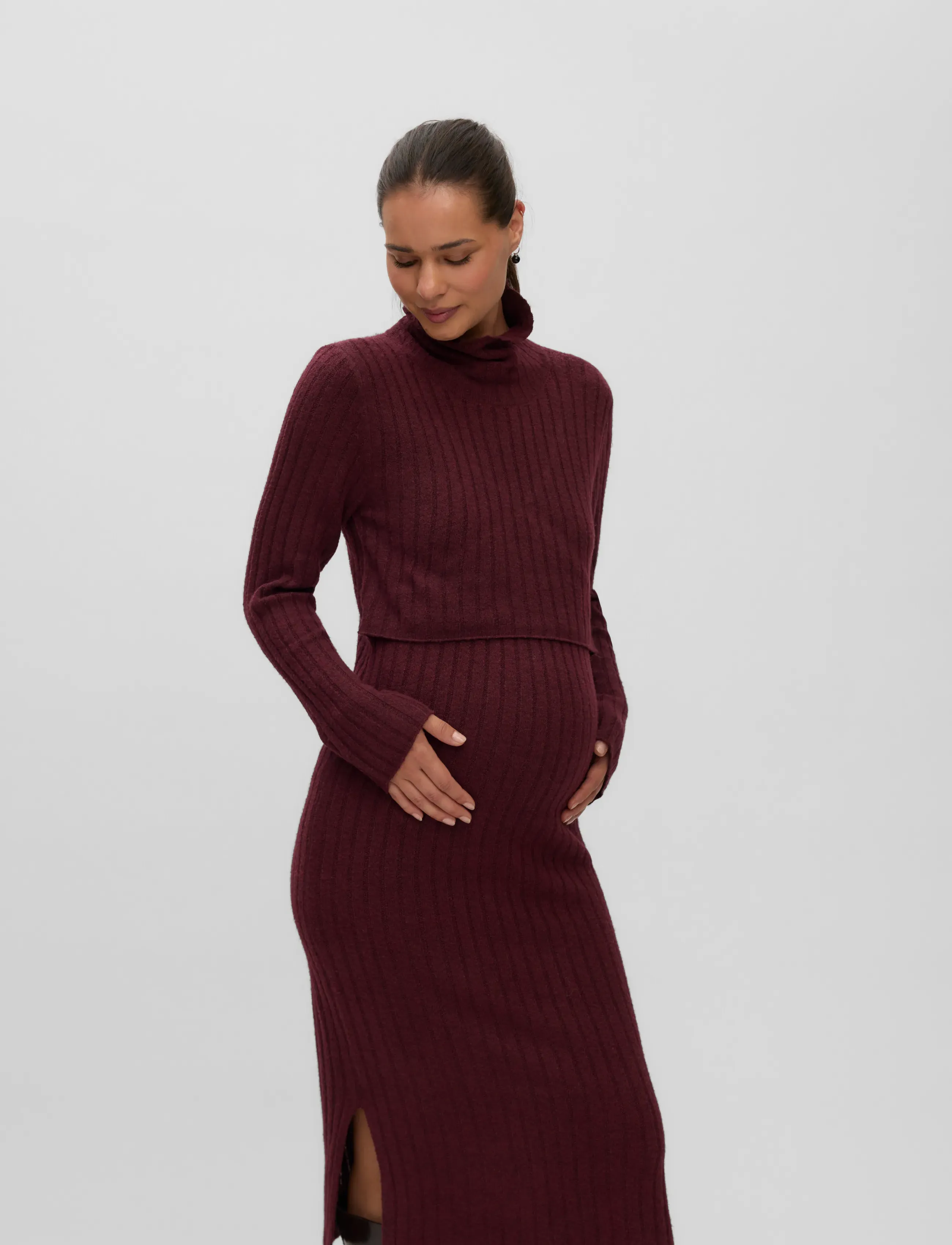 Mamalicious - MLSUNIVA JUNE LS KNIT MIDI DRESS 2F NOOS - midi dresses - windsor wine - 3