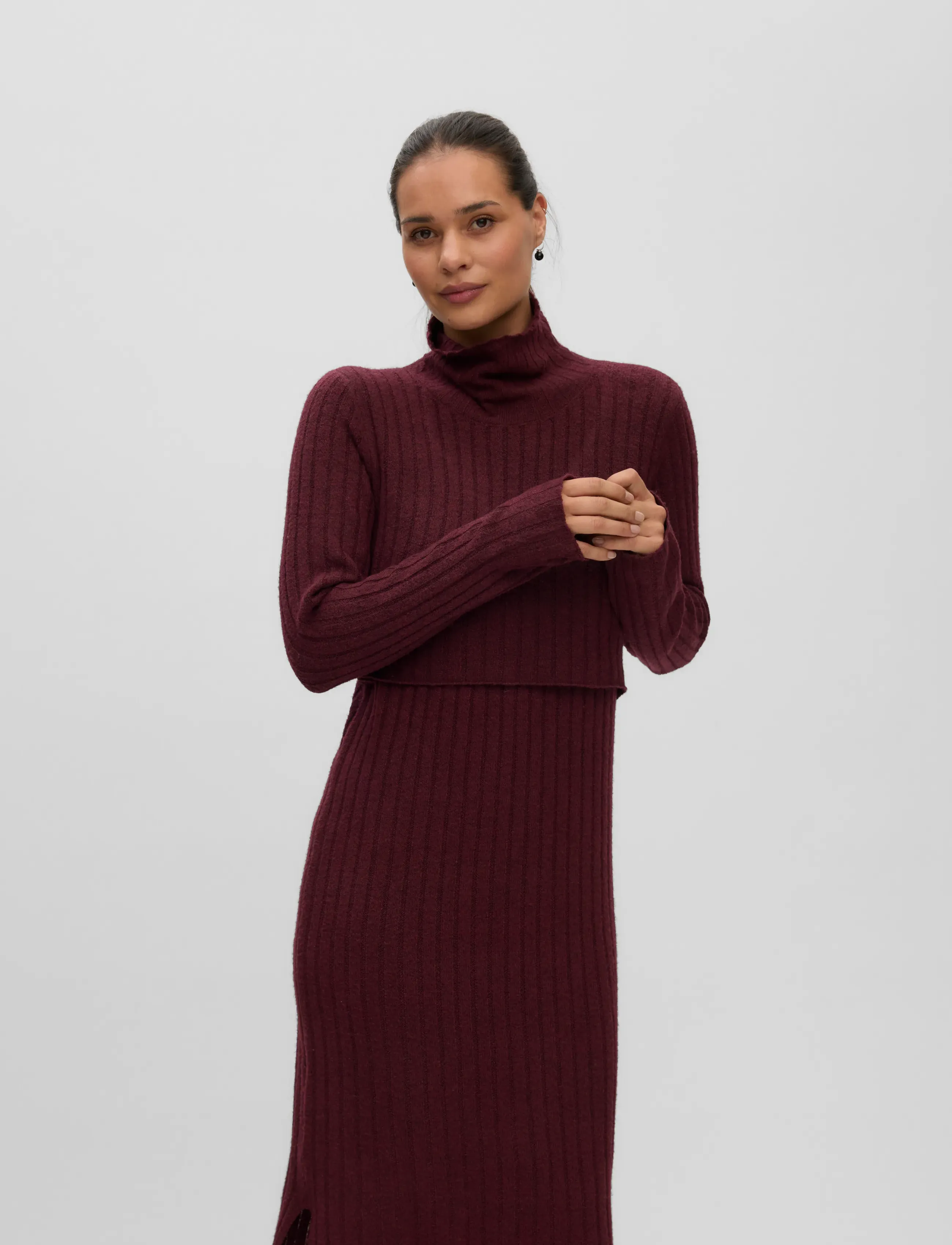 Mamalicious - MLSUNIVA JUNE LS KNIT MIDI DRESS 2F NOOS - midi dresses - windsor wine - 4