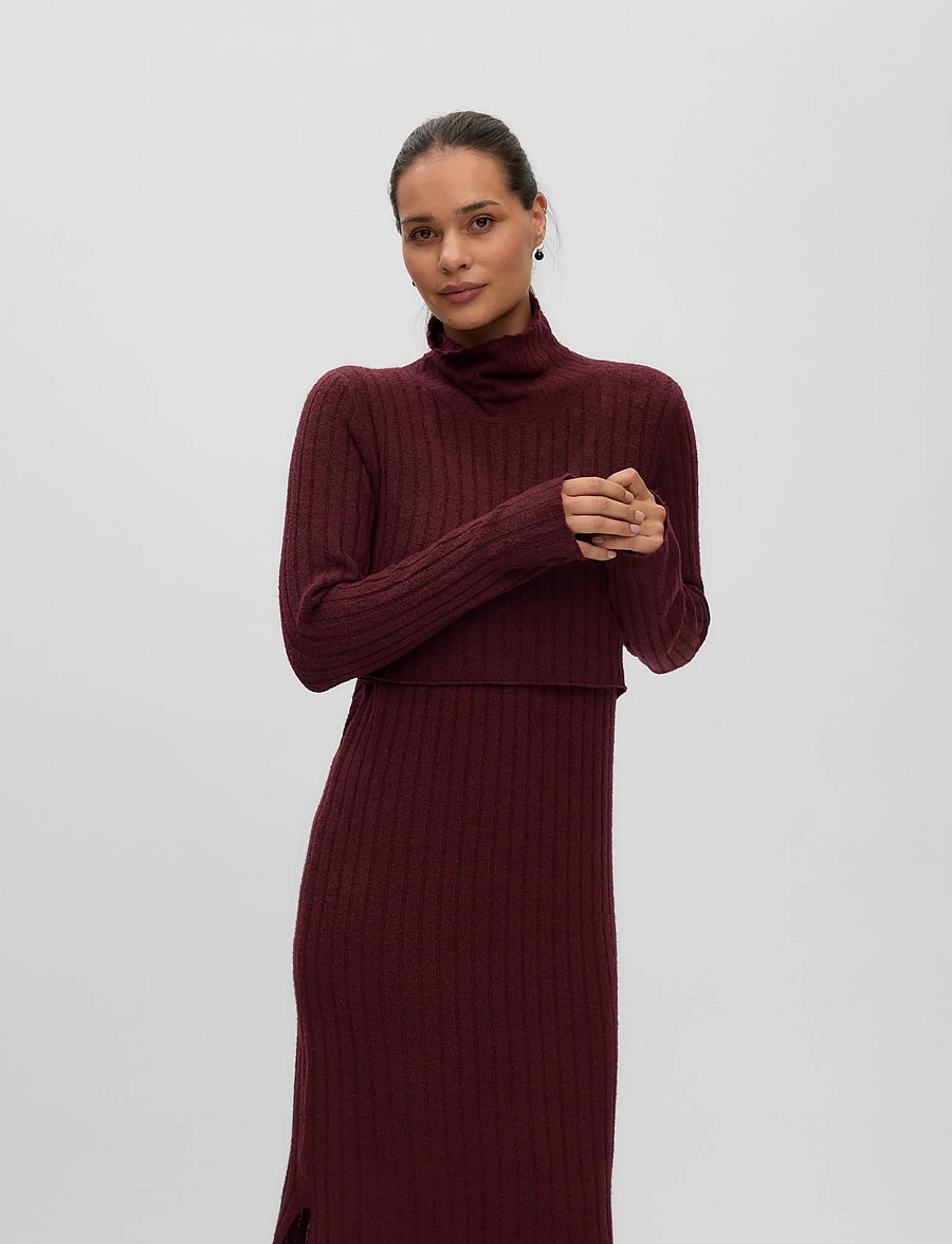Mamalicious - MLSUNIVA JUNE LS KNIT MIDI DRESS 2F NOOS - midiklänningar - windsor wine - 4