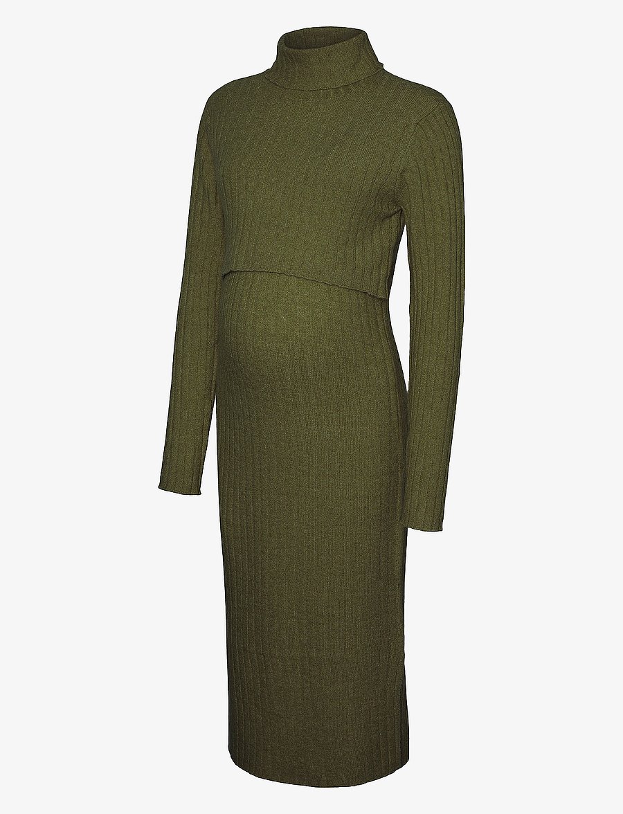 Mamalicious - MLSUNIVA JUNE LS KNIT MIDI DRESS 2F NOOS - midiklänningar - winter moss - 1