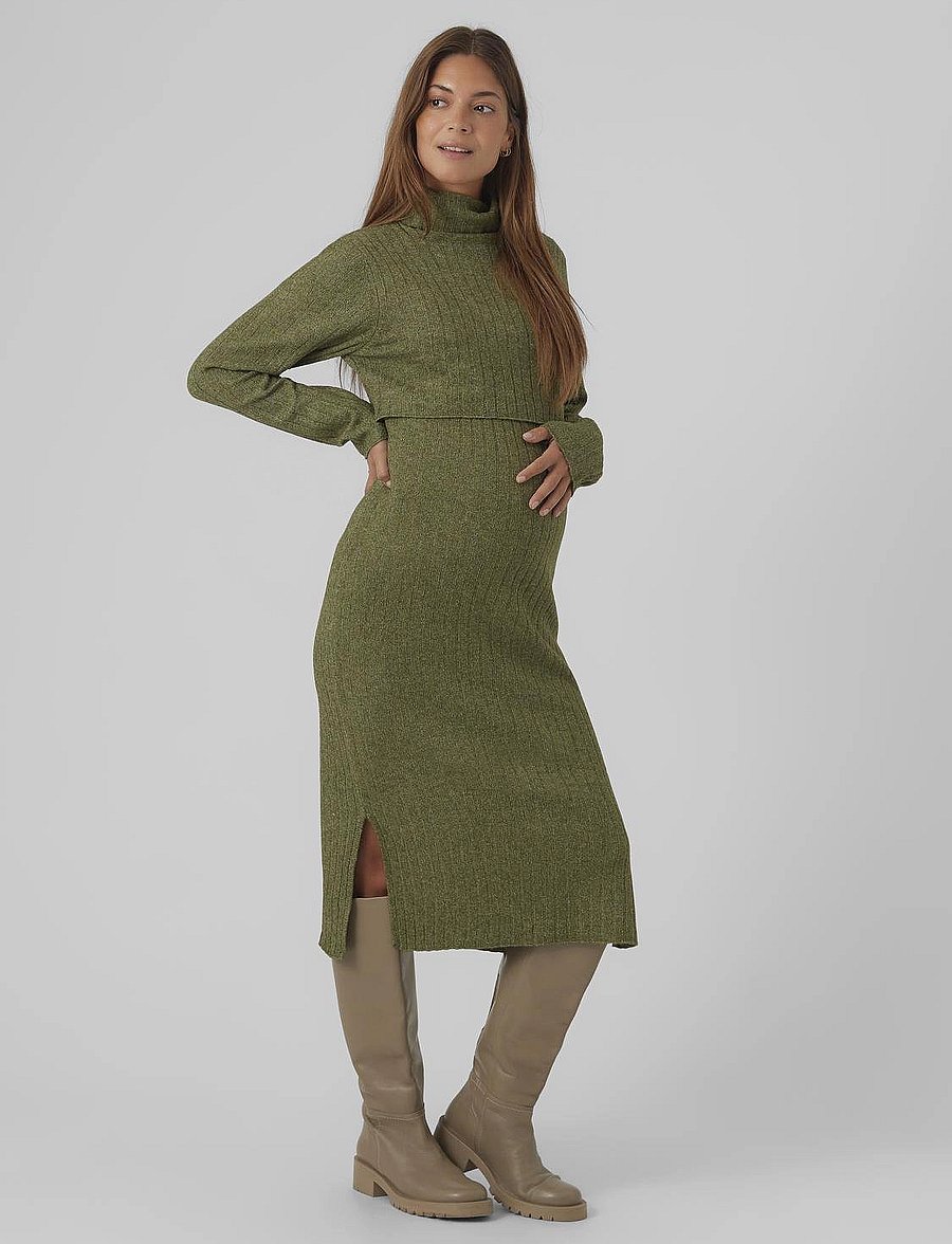 Mamalicious - MLSUNIVA JUNE LS KNIT MIDI DRESS 2F NOOS - midiklänningar - winter moss - 0