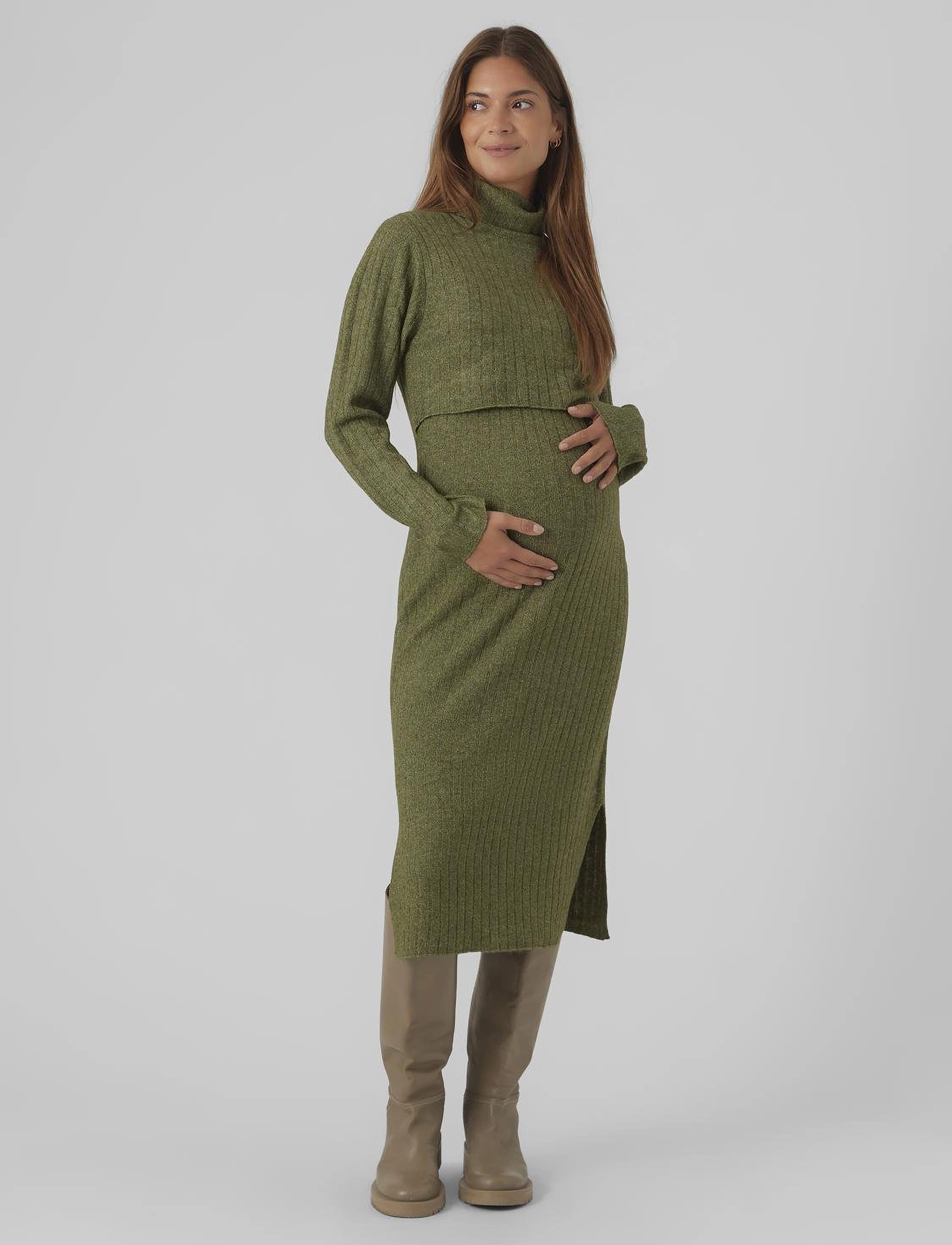 Mamalicious - MLSUNIVA JUNE LS KNIT MIDI DRESS 2F NOOS - laveste priser - winter moss - 4