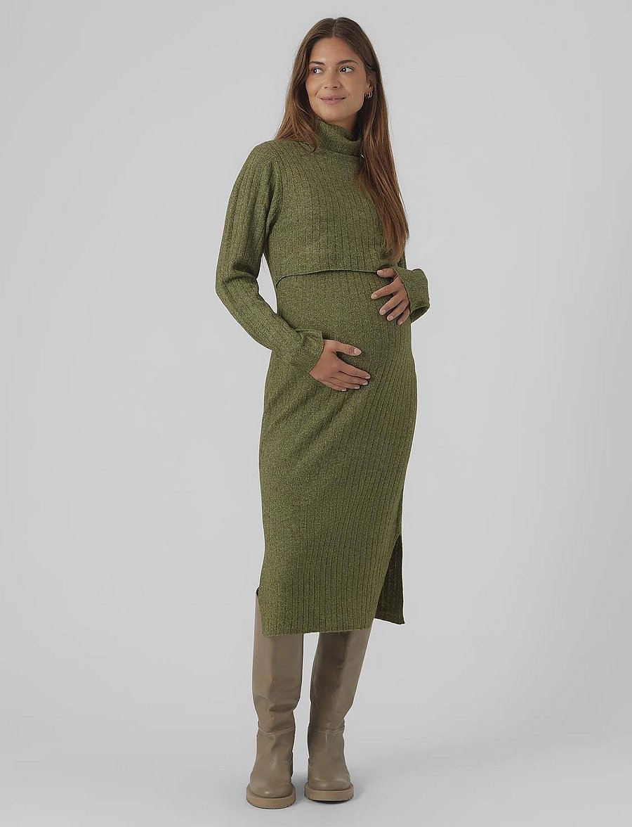 Mamalicious - MLSUNIVA JUNE LS KNIT MIDI DRESS 2F NOOS - midiklänningar - winter moss - 4