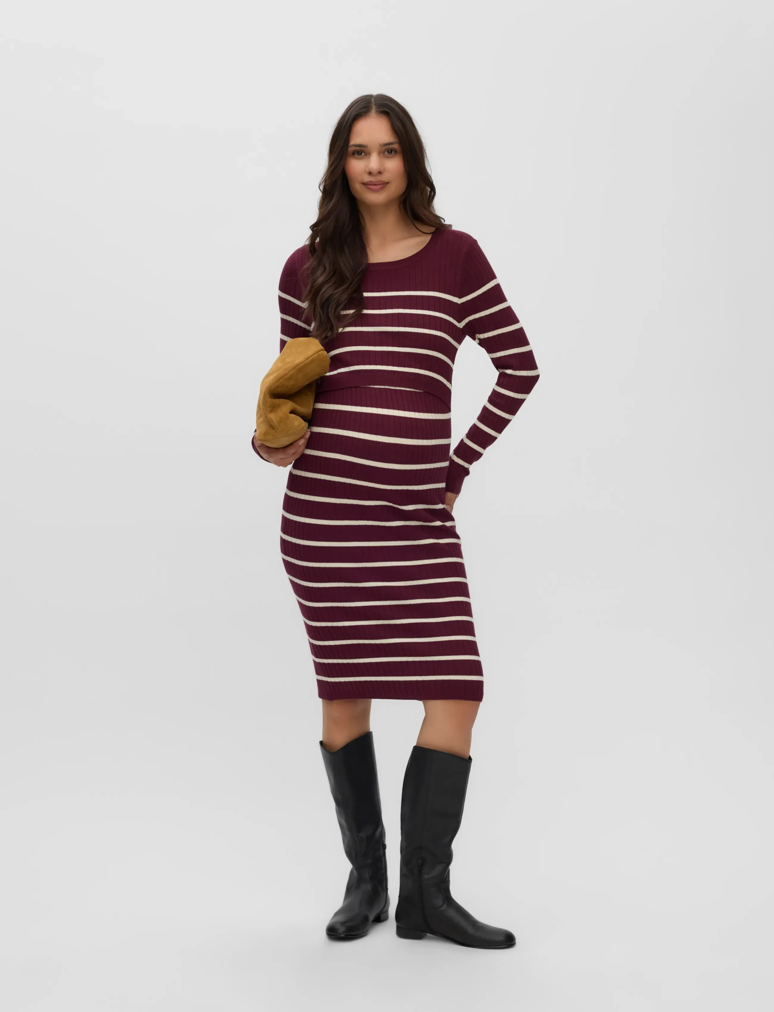 Mamalicious - MLNEWSIV JUNE LS UK KNIT DRESS 2F A NOOS - midi dresses - windsor wine - 3
