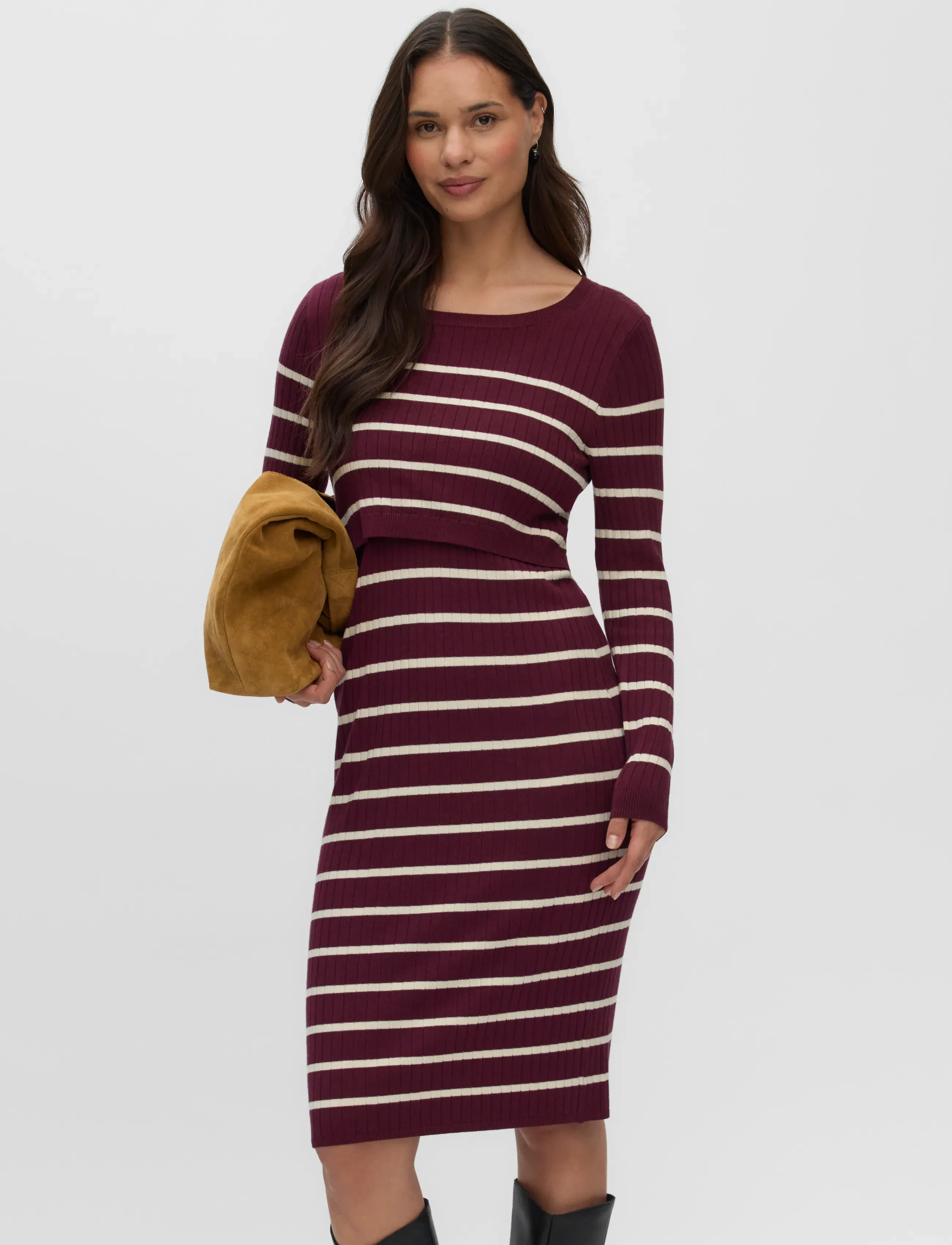 Mamalicious - MLNEWSIV JUNE LS UK KNIT DRESS 2F A NOOS - midi dresses - windsor wine - 4