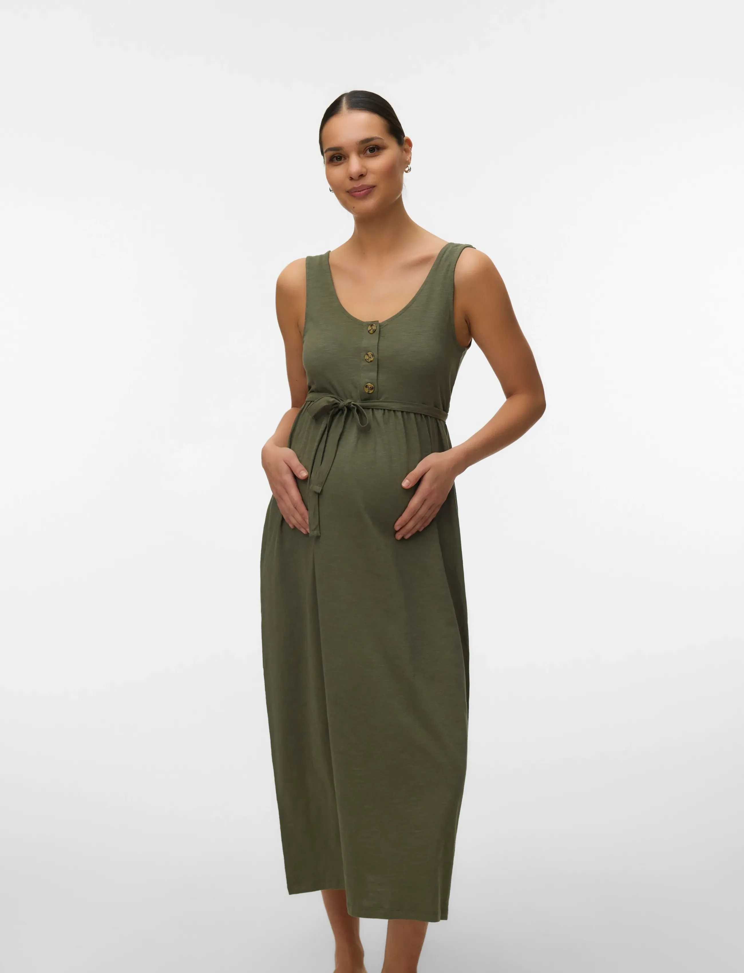 Mamalicious Mlivy Lia Sl Jrs Ankle Dress 2F, Kvinder, Ærmeløs Jersey Ankelkjole, Kakigrøn, Str: S