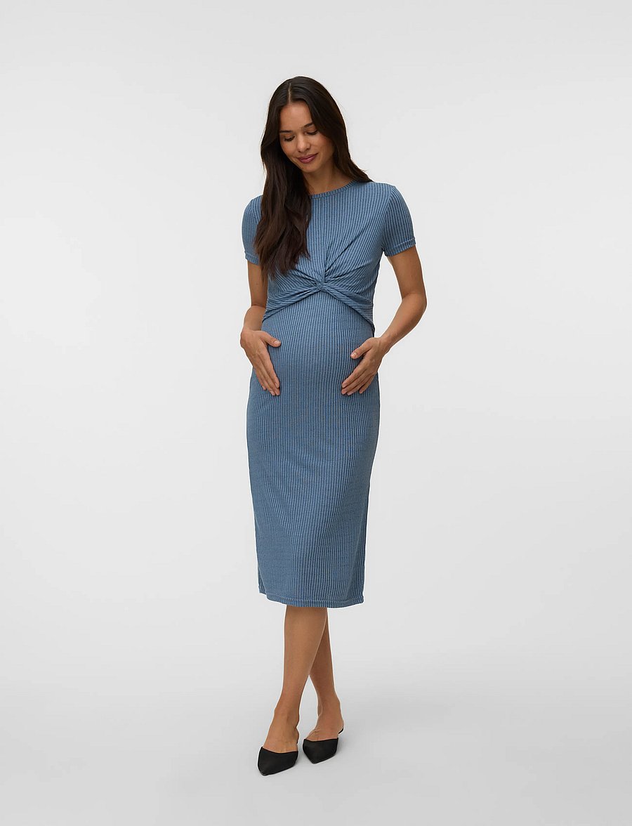 Mamalicious - MLANLI JUNE SS JRS MIDI DRESS 2F - midiklänningar - stonewash - 5