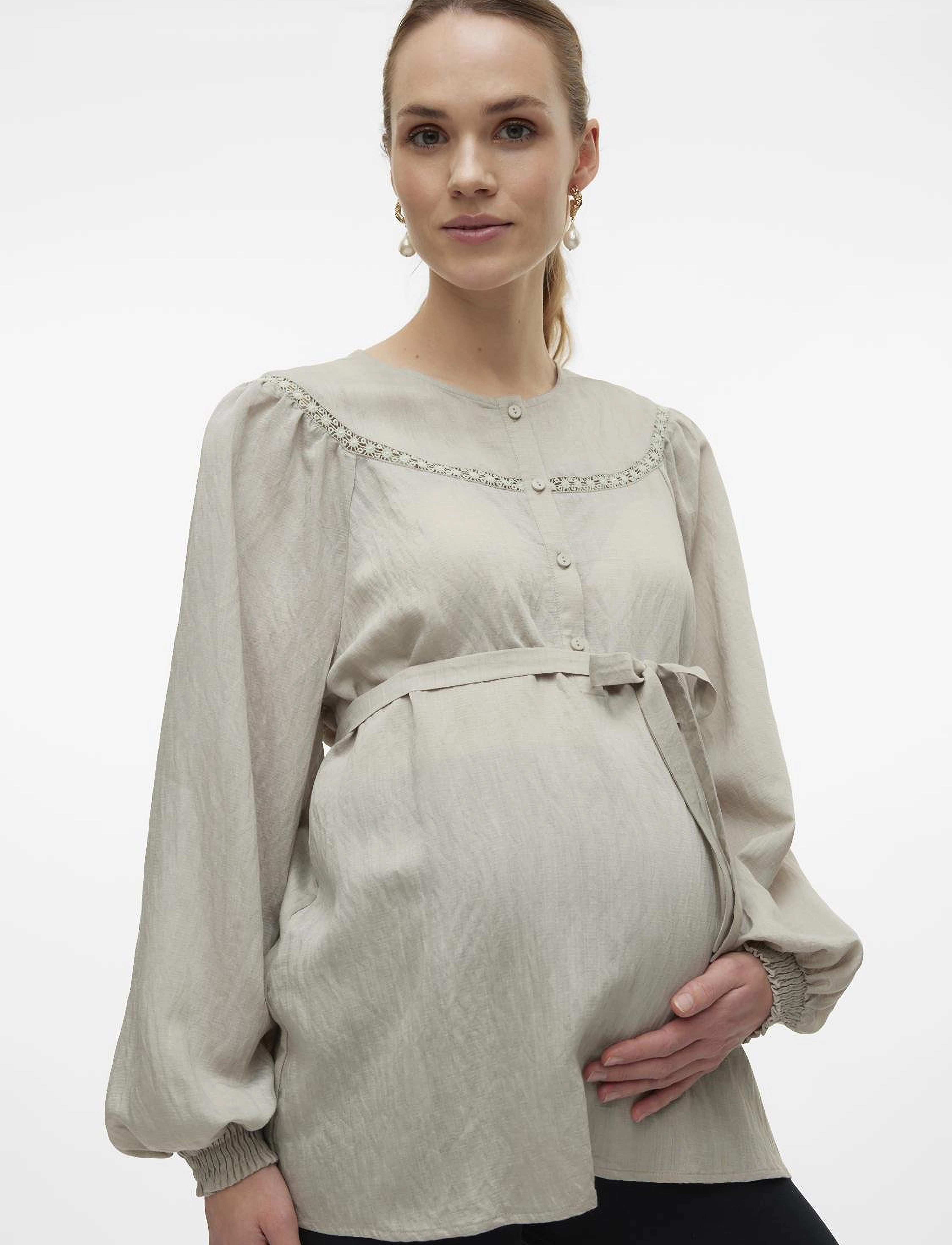 Mamalicious Mlziara Lia L/S Wo Top 2F, S, Baby & Mutterschaft, Grau - Maternity Clothes, Kinder