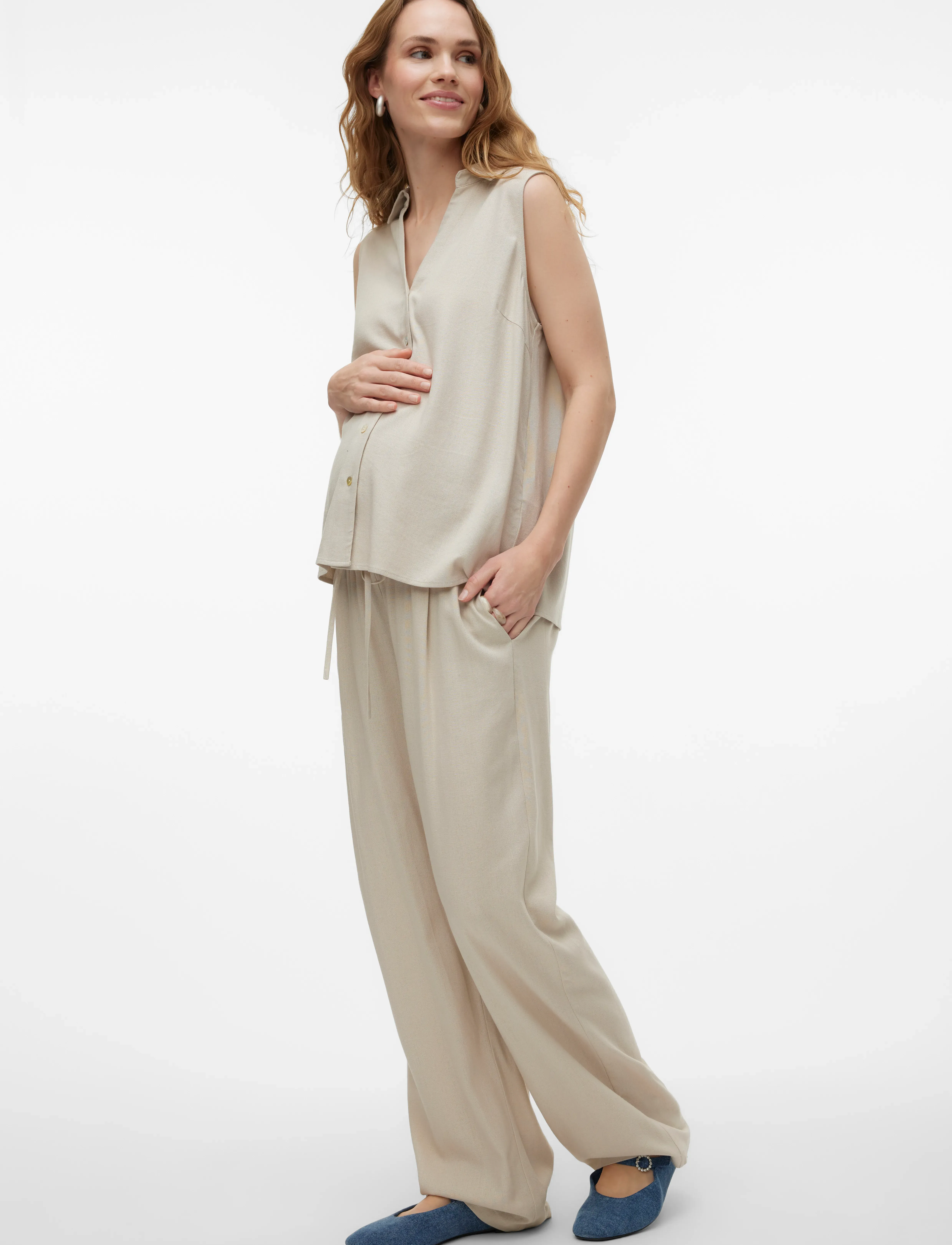 Mamalicious mlsilvia Wo Pants Hw, M, Beige, Underdele > Bukser, Børn