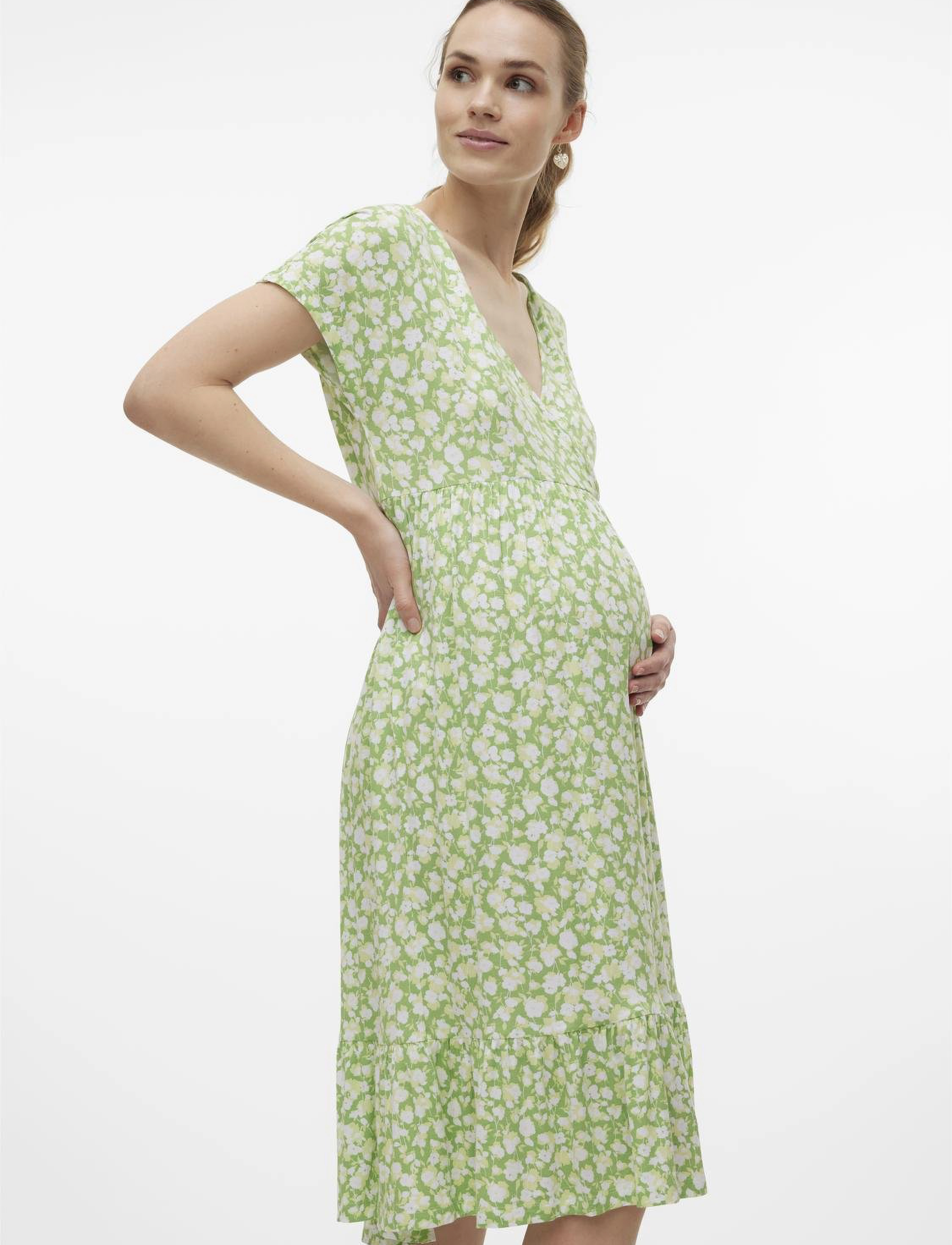 Mamalicious Mlhelen Tess Ss Jrs Midi Aop Dress 2F, L, Baby & Mutterschaft, Grün - Maternity Clothes, Kinder