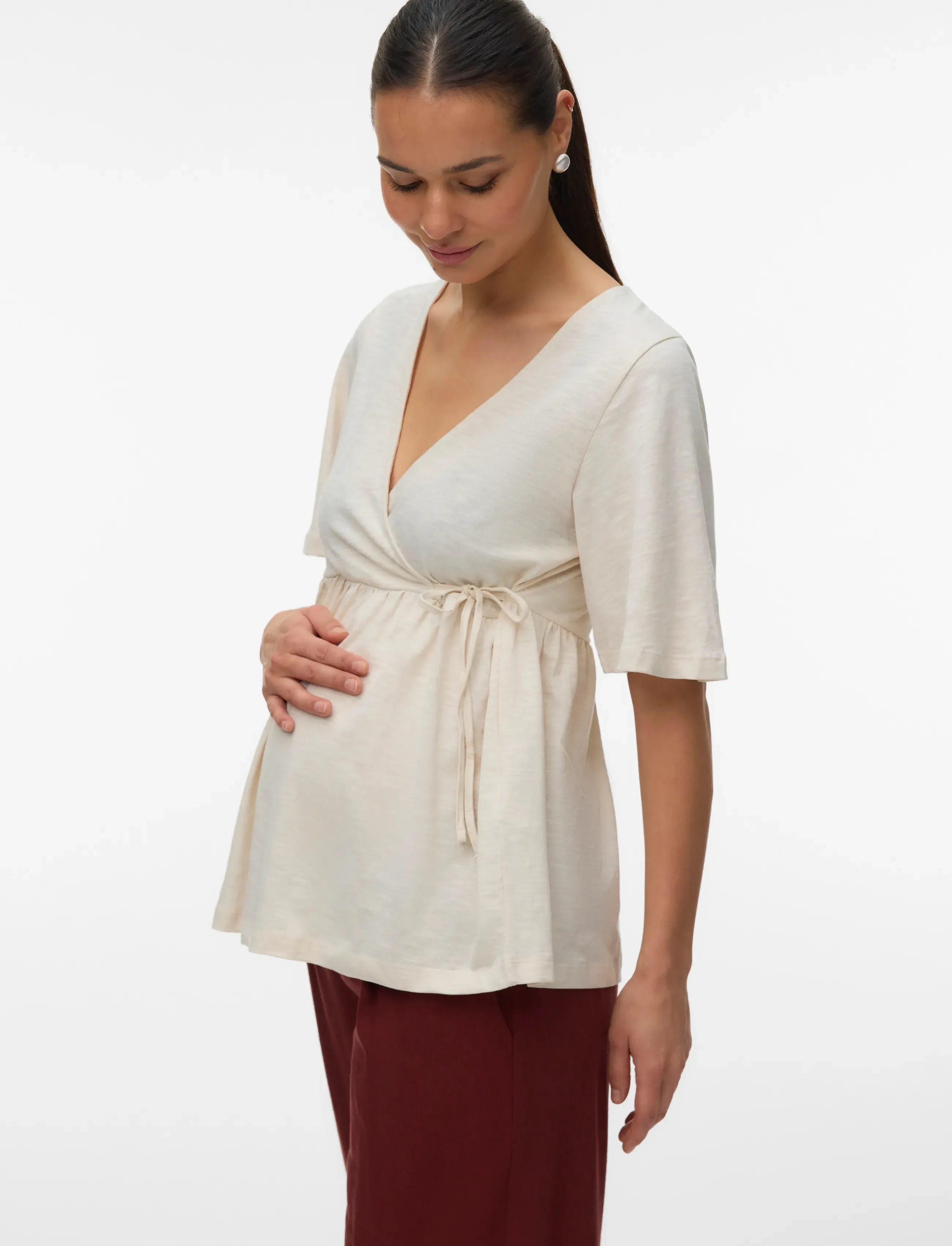 Mamalicious MLKALYNA TESS 2/4 JRS TOP 2F - T-shirts - BIRCH / cream