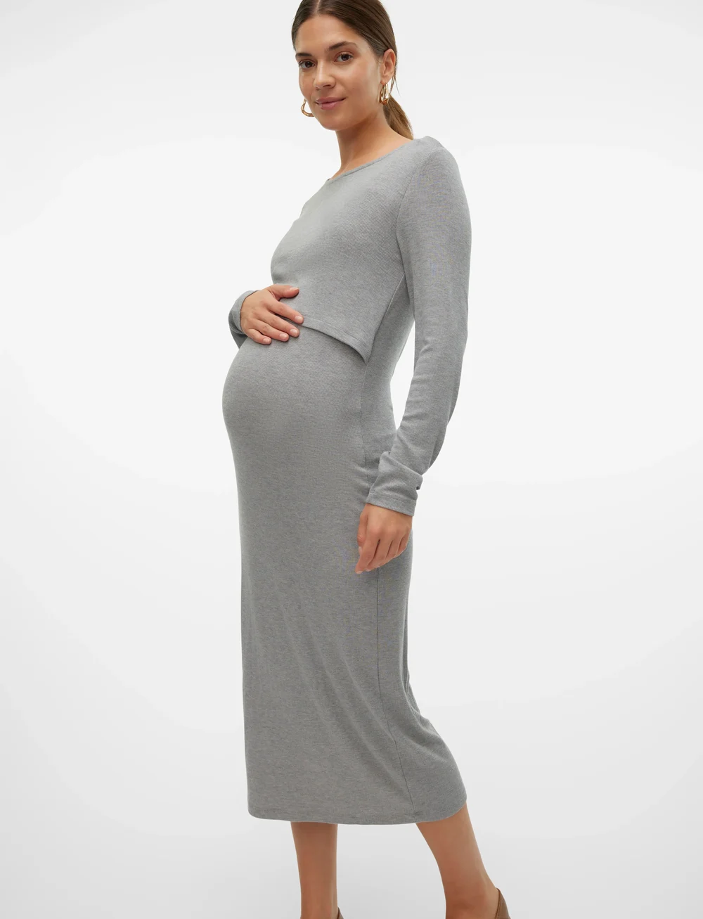 Mamalicious - MLBRYNNA JUNE LS JRS MIDI DRESS 2F NOOS - etuikleider - light grey melange - 0