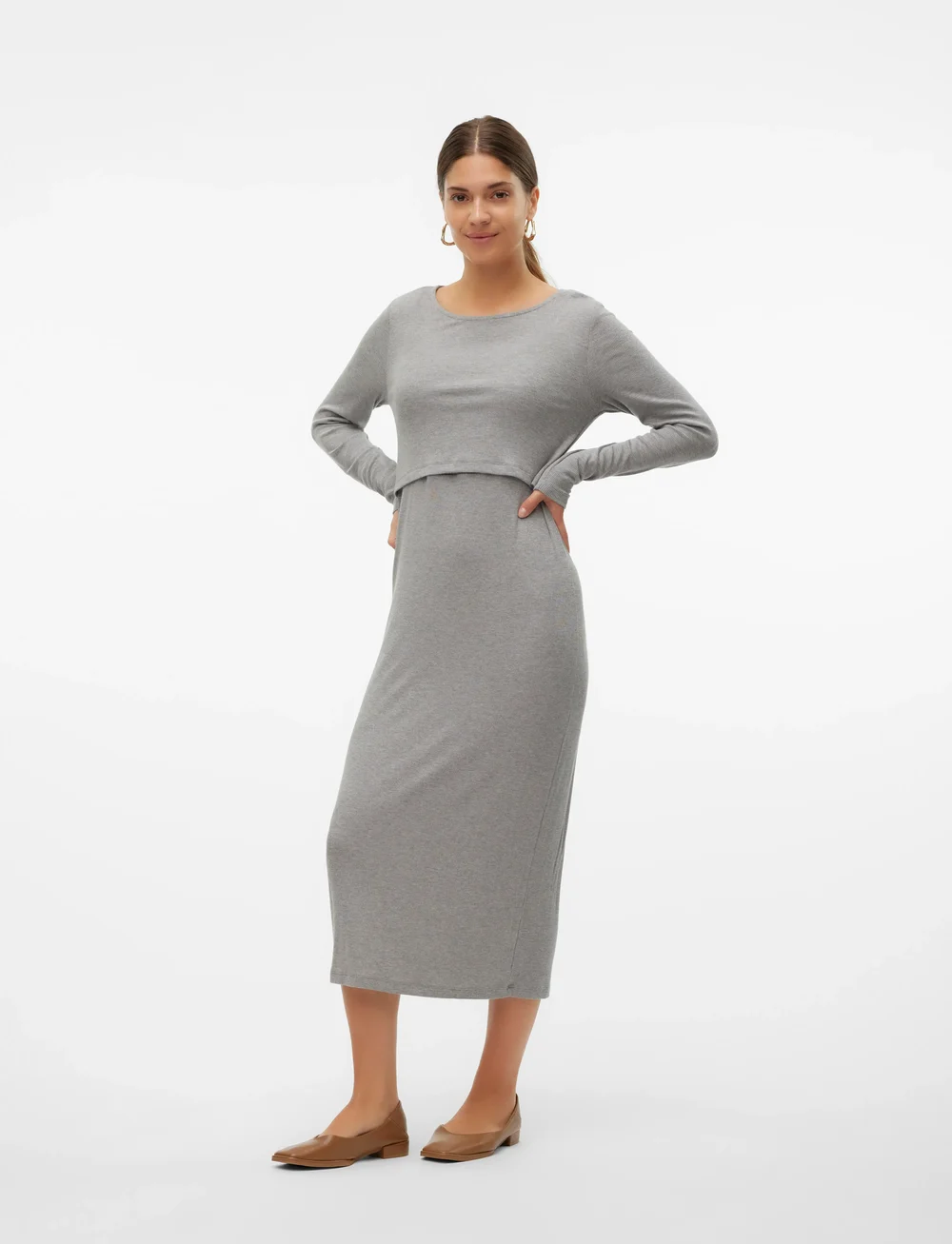 Mamalicious - MLBRYNNA JUNE LS JRS MIDI DRESS 2F NOOS - etuikleider - light grey melange - 3