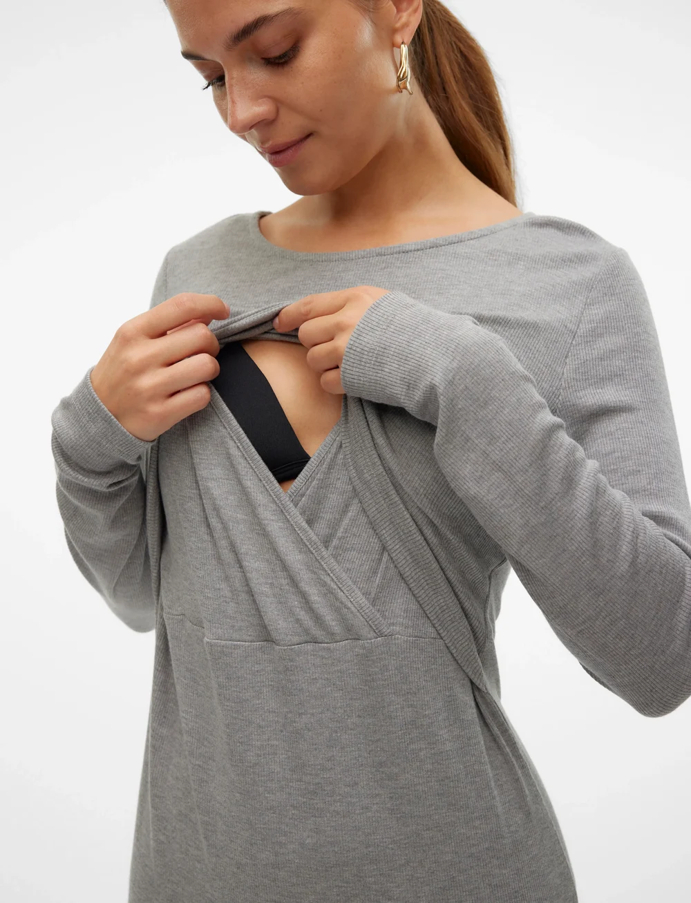 Mamalicious - MLBRYNNA JUNE LS JRS MIDI DRESS 2F NOOS - etuikleider - light grey melange - 4